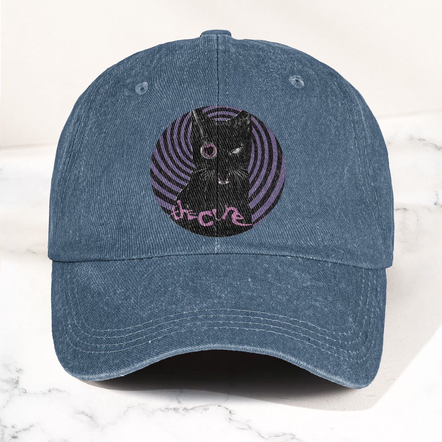The Cure Black Cat Denim Cap – Retro The Cure Tribute Merch Dad Hat (With Box)