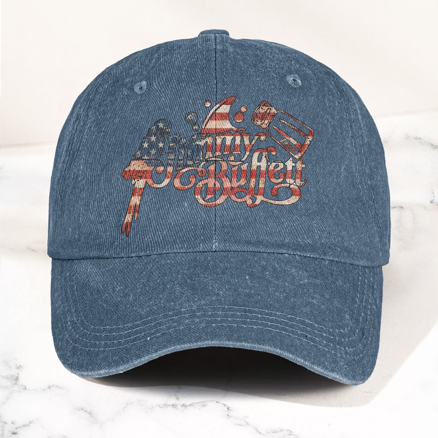 Jimmy Buffett Margaritaville Patriotic American Flag Parrot Music Merch Denim Cap – Retro Vintage Dad Cap Gift For Dad (With Box)
