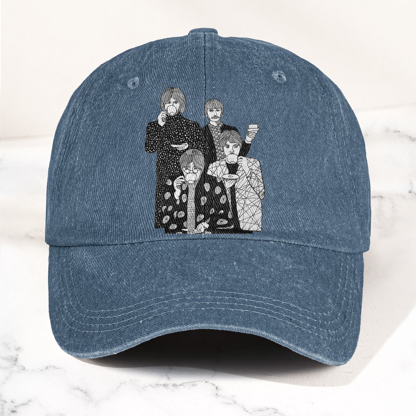 The Beatles Drinking Tea Denim Cap – Retro Vintage Rock Band Dad Cap Gift For Dad (With Box)