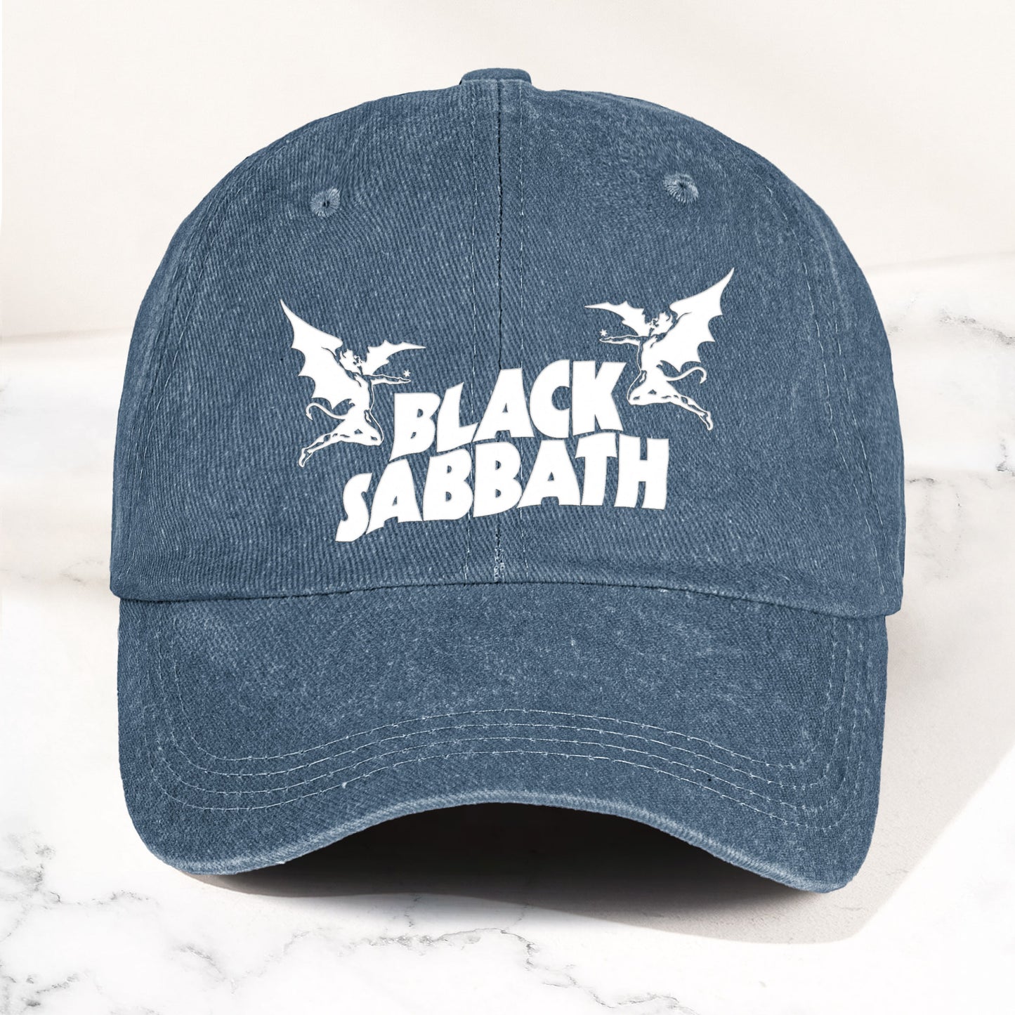 Black Sabbath Denim Dad Cap – Classic Winged Demon Logo Design ( With BOX)