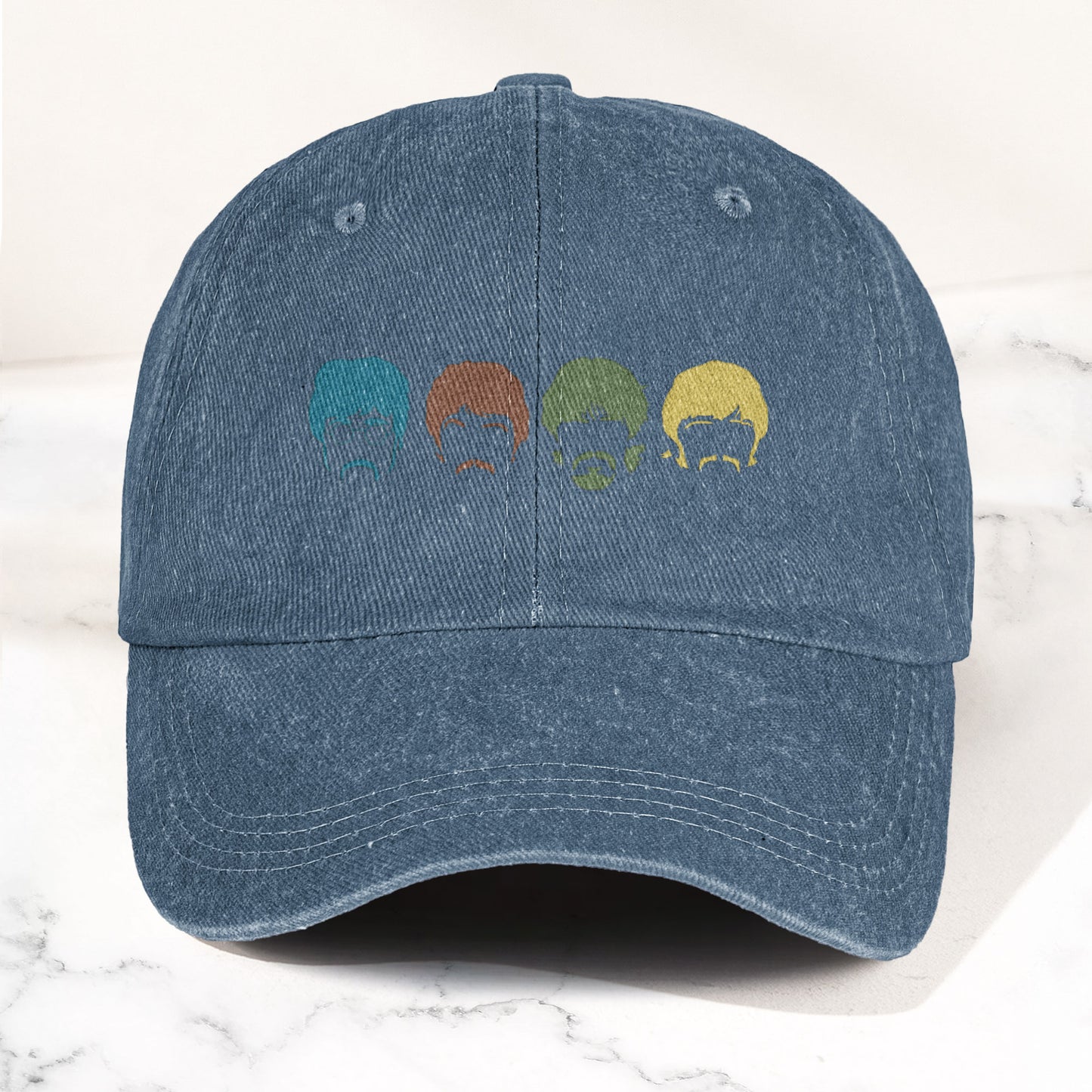 The Fabulous Four Faces Denim Cap – Retro The Beatles Tribute Merch Dad Hat (With Box)