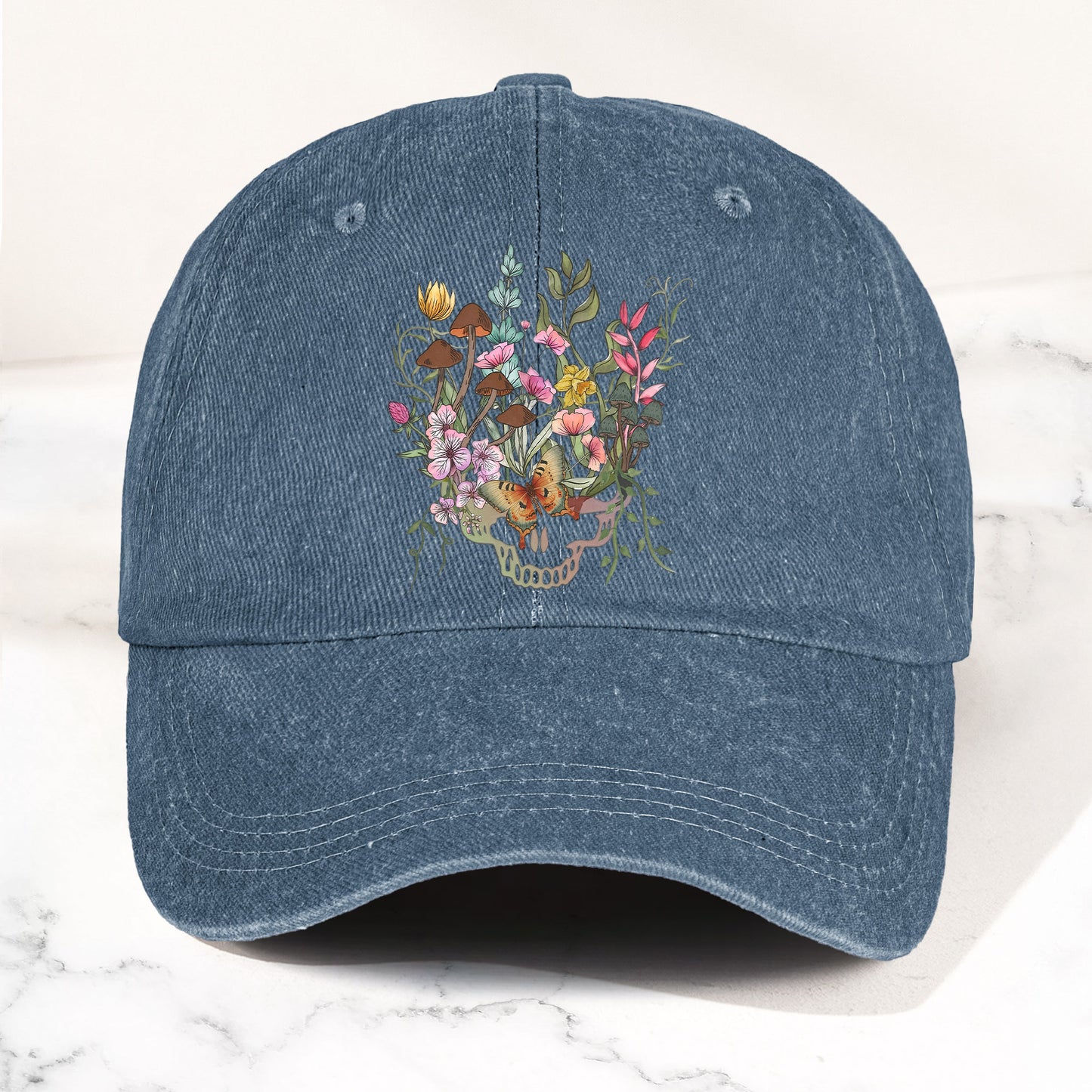 Grateful Dead Denim Dad Cap – Stealie Botanical Butterflies Design ( With BOX)