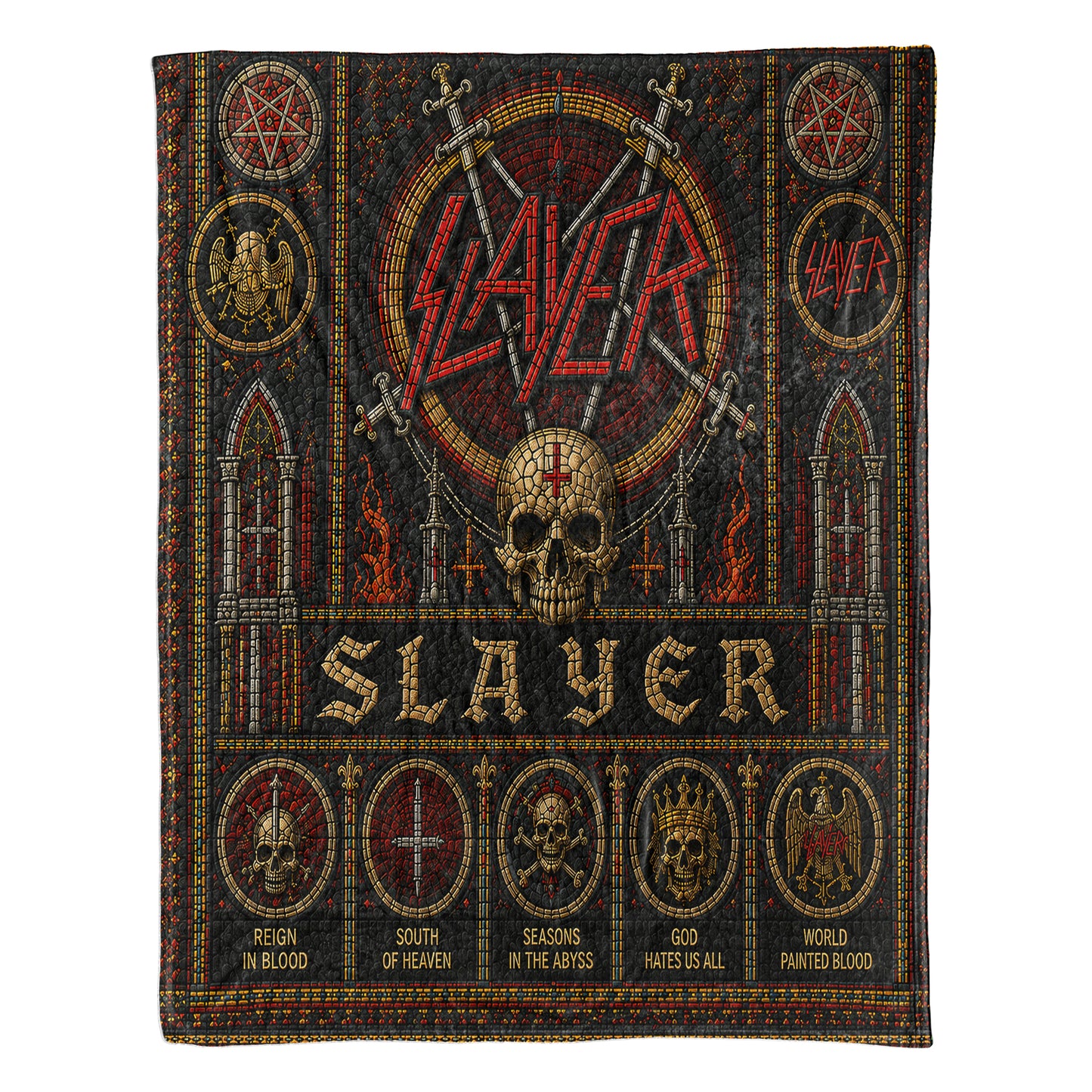 Slayer Sherpa Blanket – Eagle Swords Skull Stained Glass Thrash Metal Throw Blanket