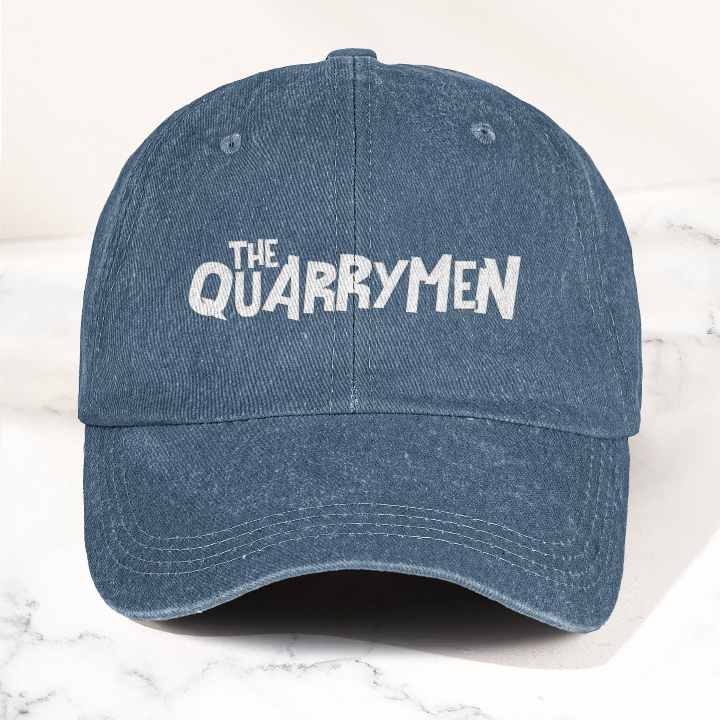 The Quarrymen Text Logo Denim Cap – Retro Rock Music Fan Cap (With Box)