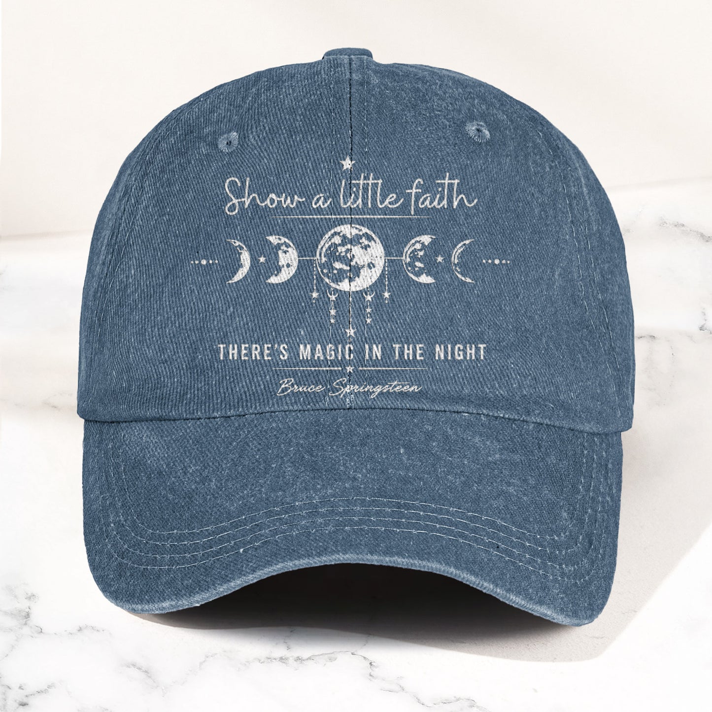 Bruce Springsteen Show a little faith, there's magic in the night Denim Cap – Retro Rock Music Fan Cap (With Box)