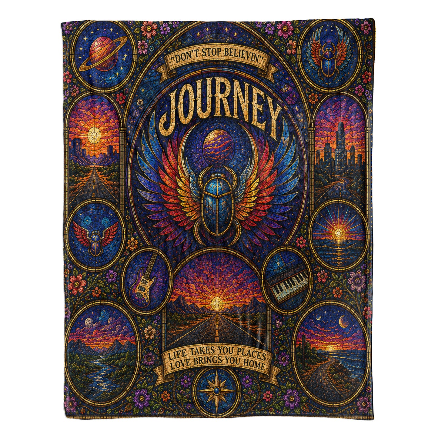 Journey Band Sherpa Blanket – Don't Stop Believin' Stained Glass Blanket