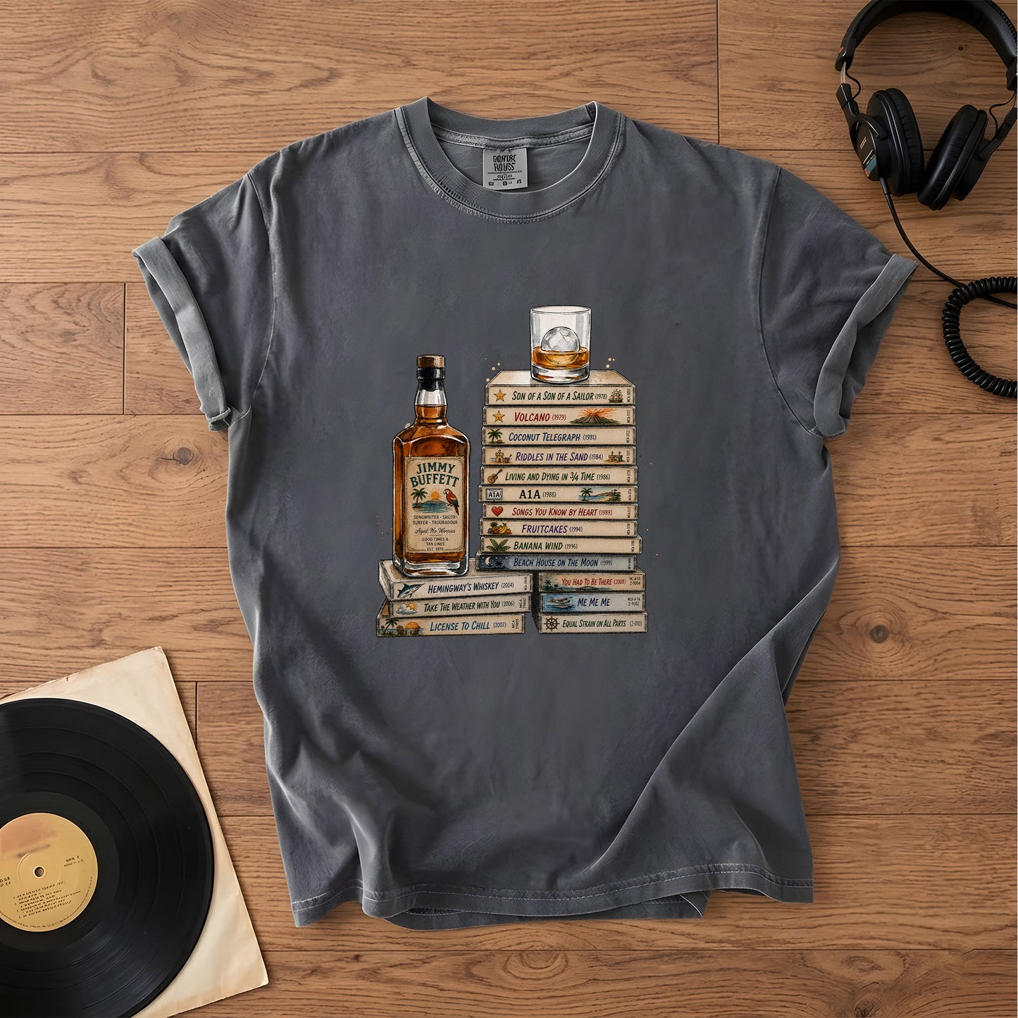 Jimmy Buffett Cassette Album Collection Vintage T-Shirt – Retro Music Jimmy Buffett Merch Tee