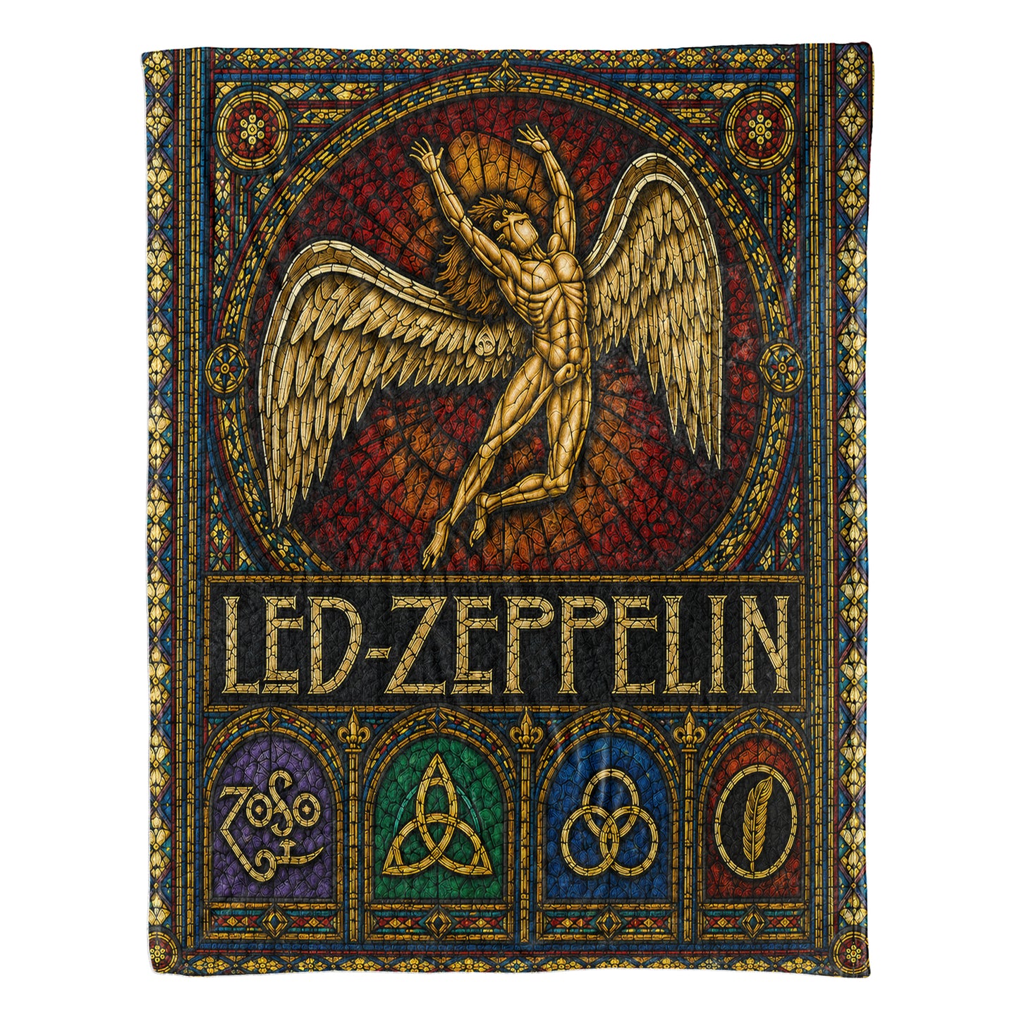 Led Zeppelin Sherpa Blanket – Icarus Swan Song Stained Glass Rock Icon Throw Blanket