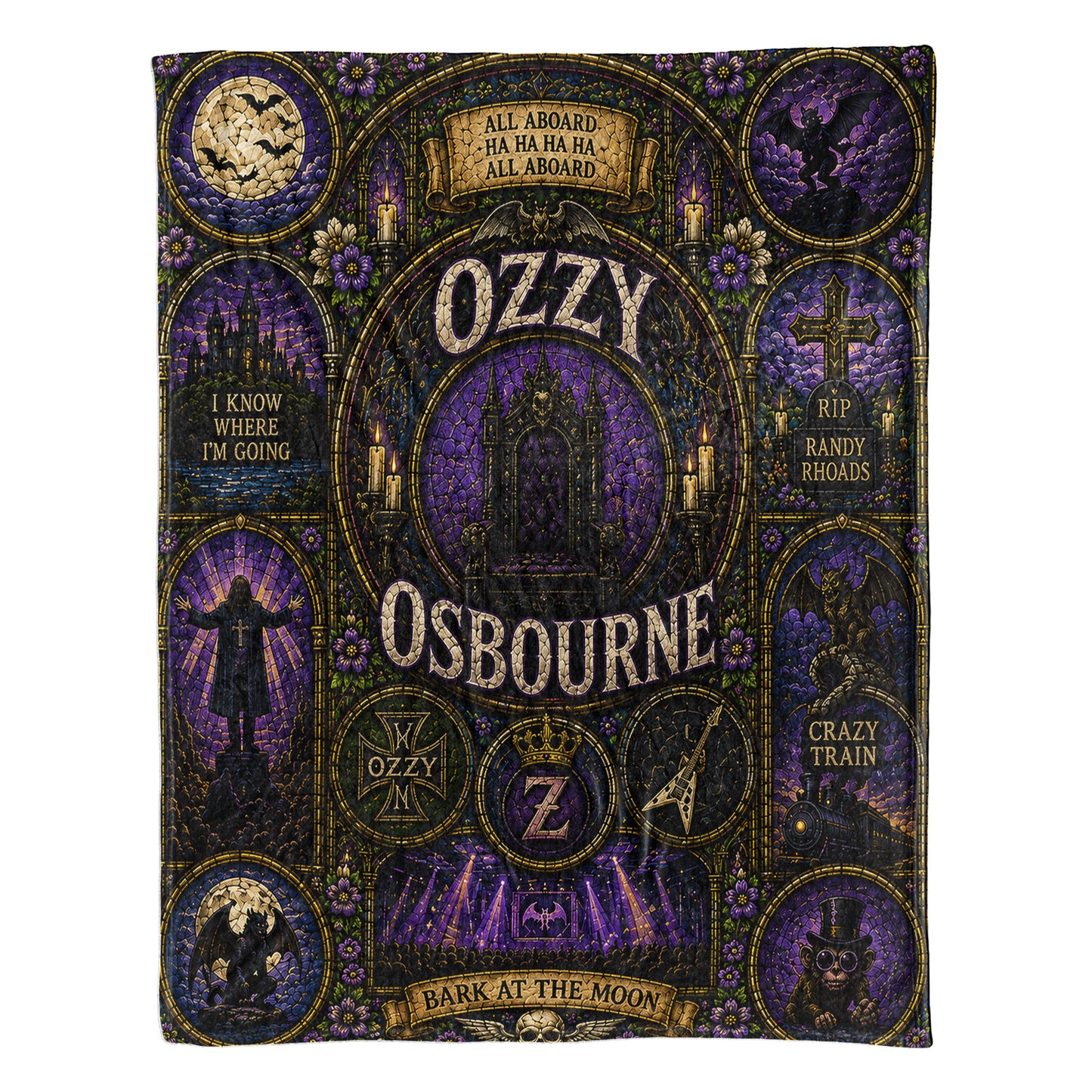 Ozzy Osbourne Sherpa Blanket – Crazy Train Stained Glass Blanket