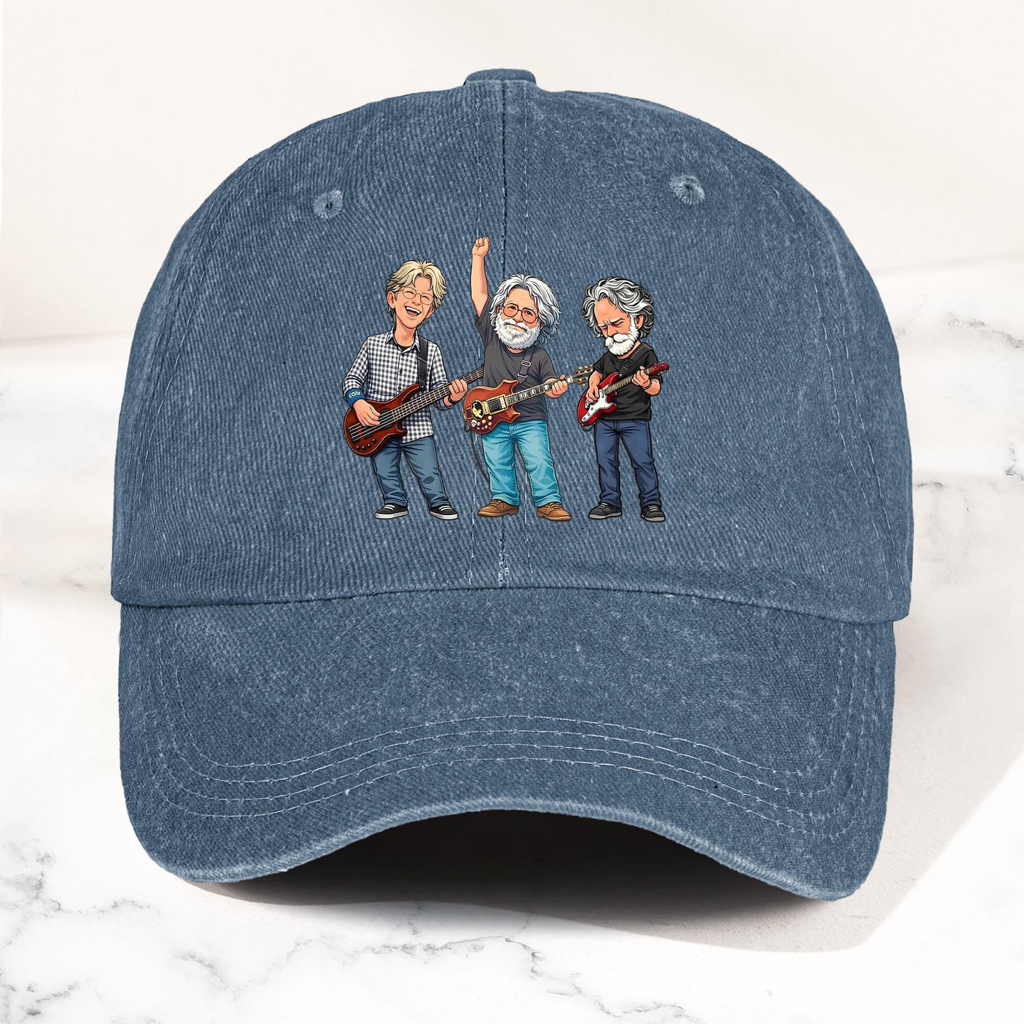 Grateful Dead Denim Dad Cap – Classic Trio Cartoon Band Design (With BOX)