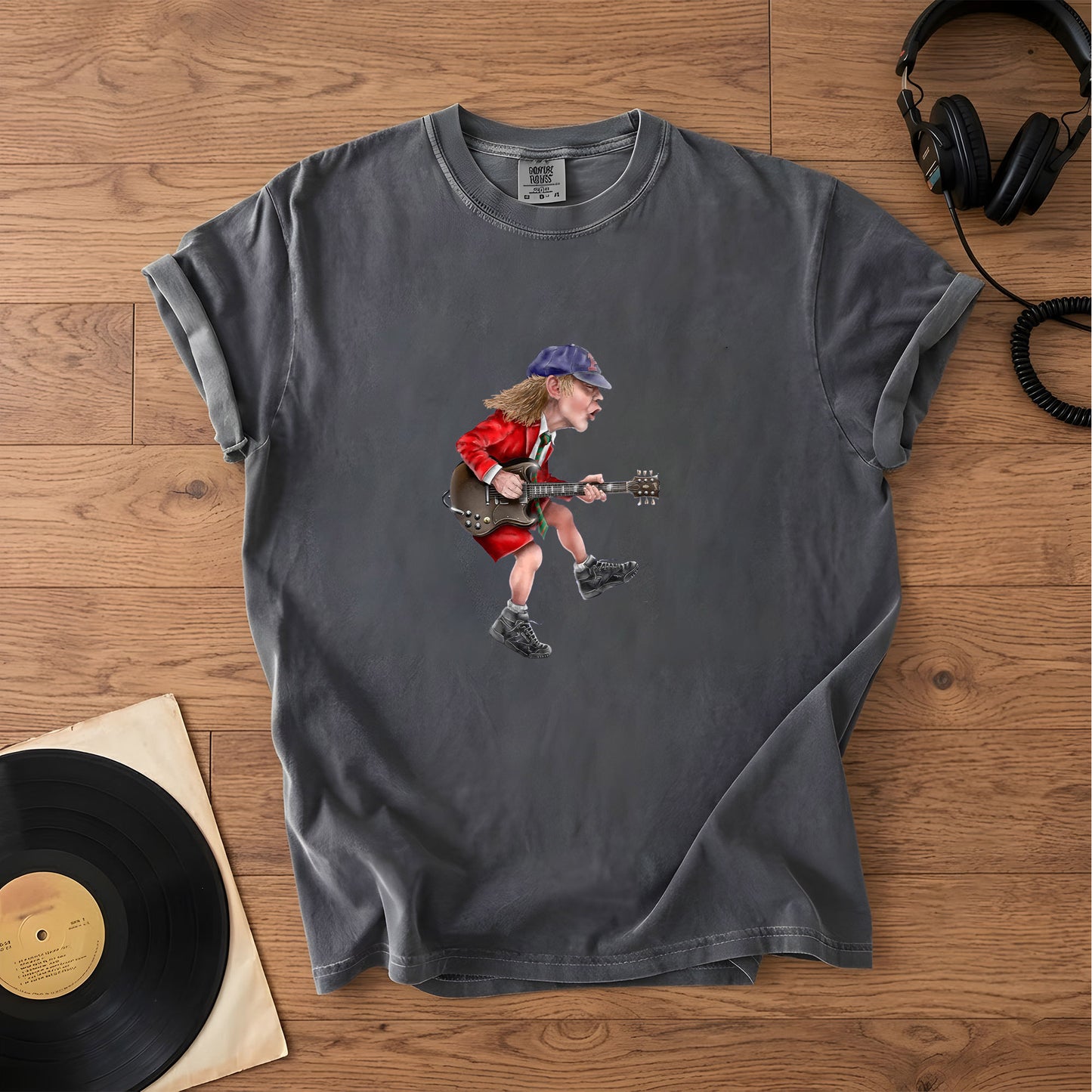 Angus Young Ripping On His Guitar Comfort Tee – Classic Music Graphic Shirt
