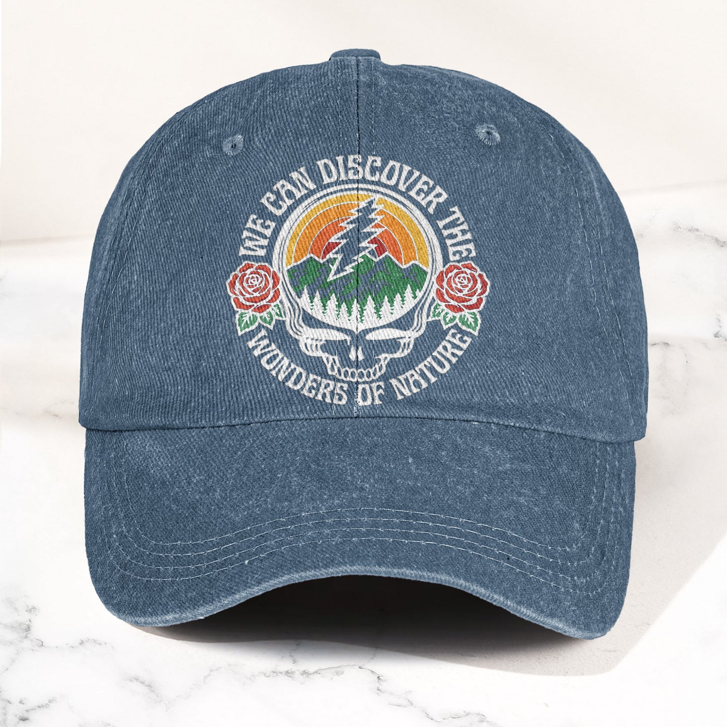 Grateful Dead We Can Discover The Wonders of Nature Skull And Rose Denim Cap – Retro Vintage Dad Cap Gift For Dad (With Box)