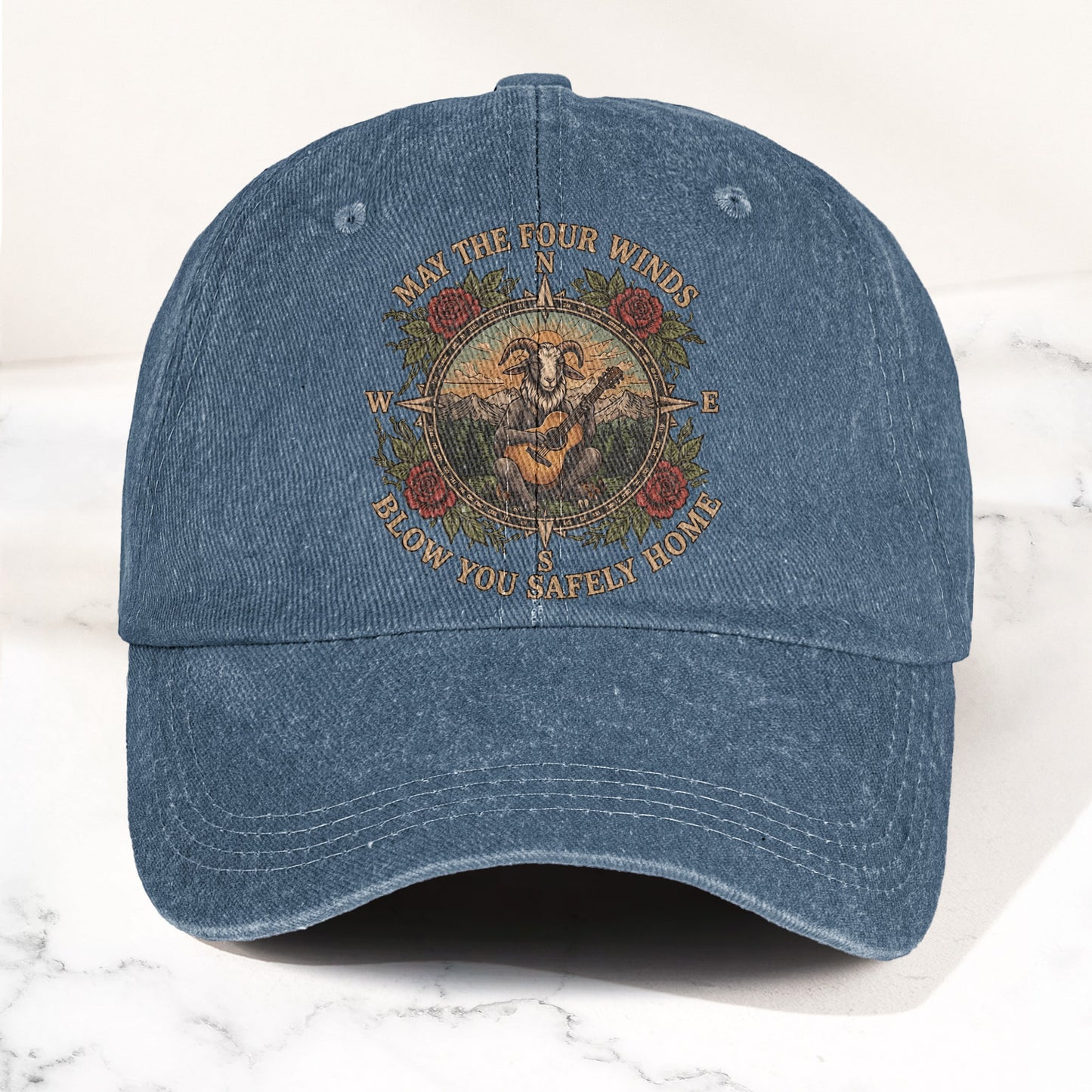 Grateful Dead Franklin's Tower May The Four Winds Blow You Safely Home Goat Lyrics Denim Cap – Retro Vintage Dad Cap Gift For Dad (With Box)