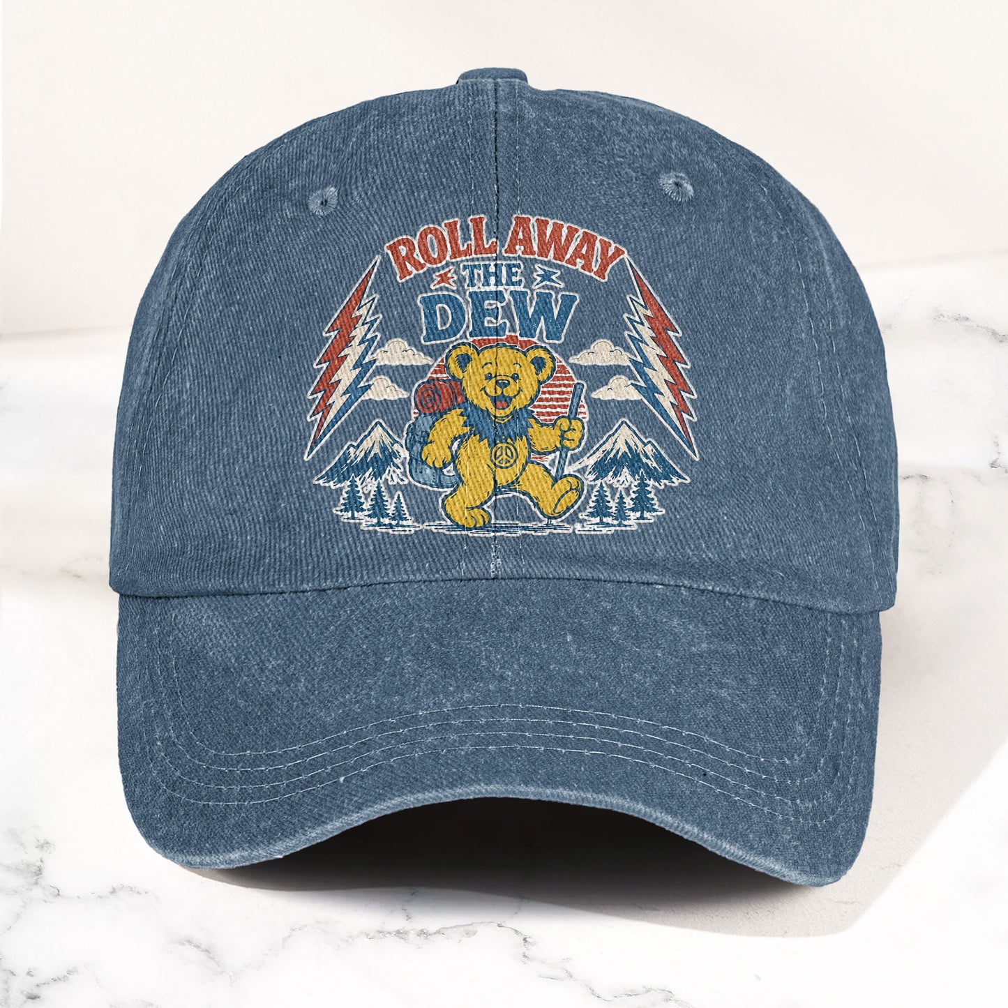Grateful Dead Franklin's Tower Roll Away The Dew Dancing Bear Hiking Denim Cap – Retro Vintage Dad Cap Gift For Dad (With Box)