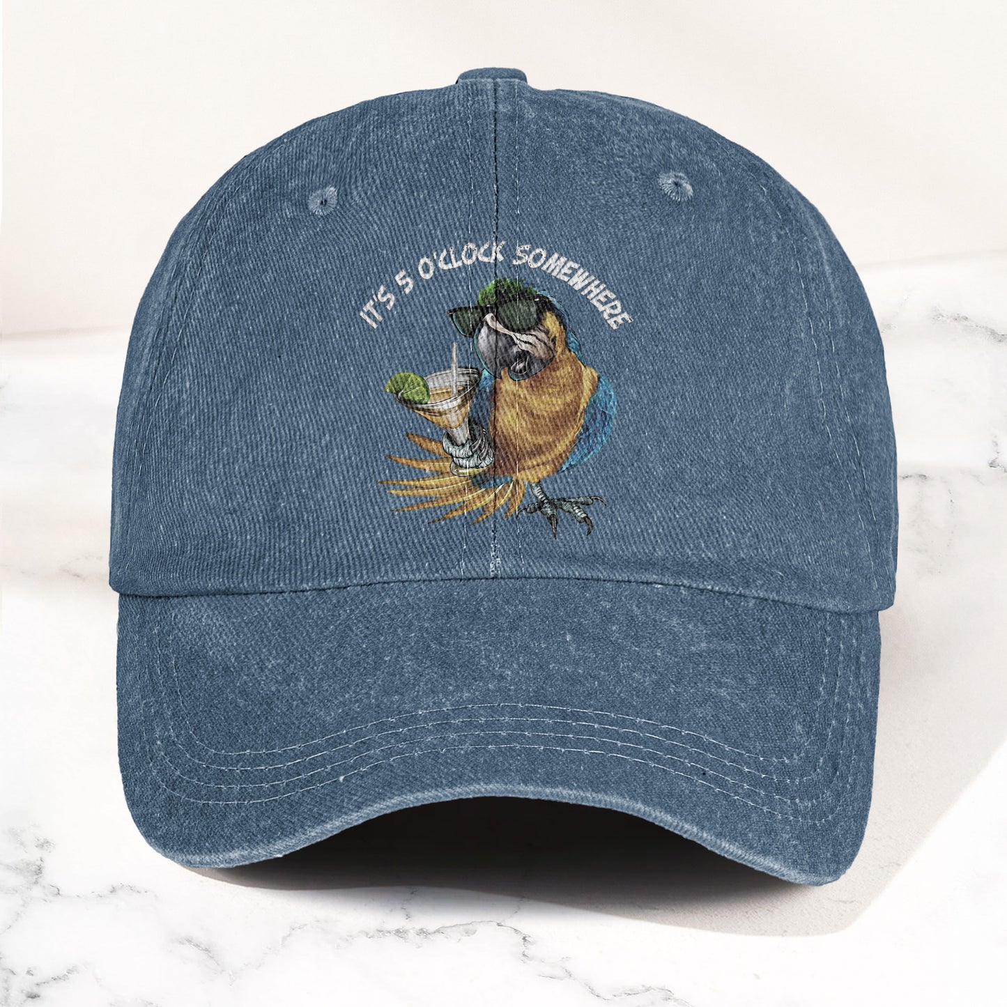 It's 5 O'Clock Somewhere Denim Cap – Retro Jimmy Buffett Tribute Dad Baseball Cap (With Box)
