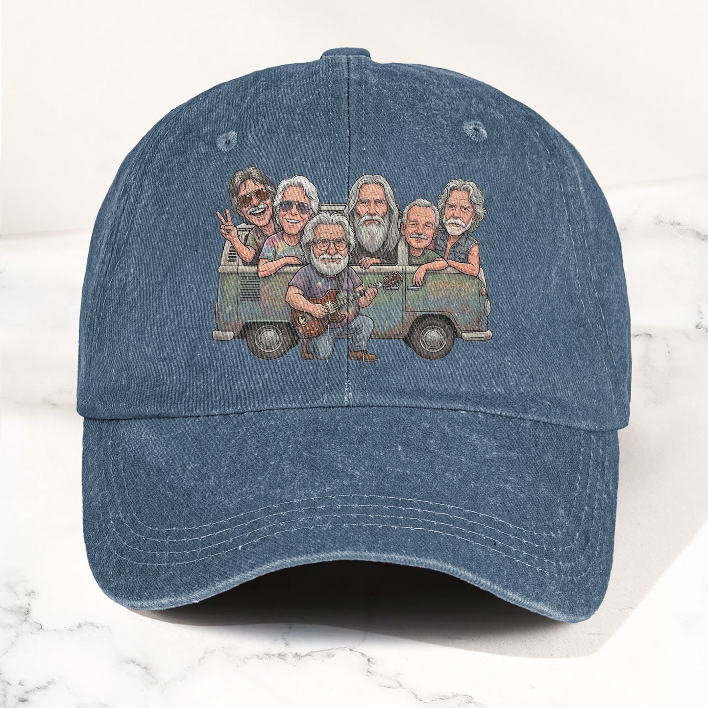 Grateful Dead Band Cartoon VW Bus Graphic Music Merch Denim Cap – Retro Vintage Dad Cap Gift For Dad (With Box)