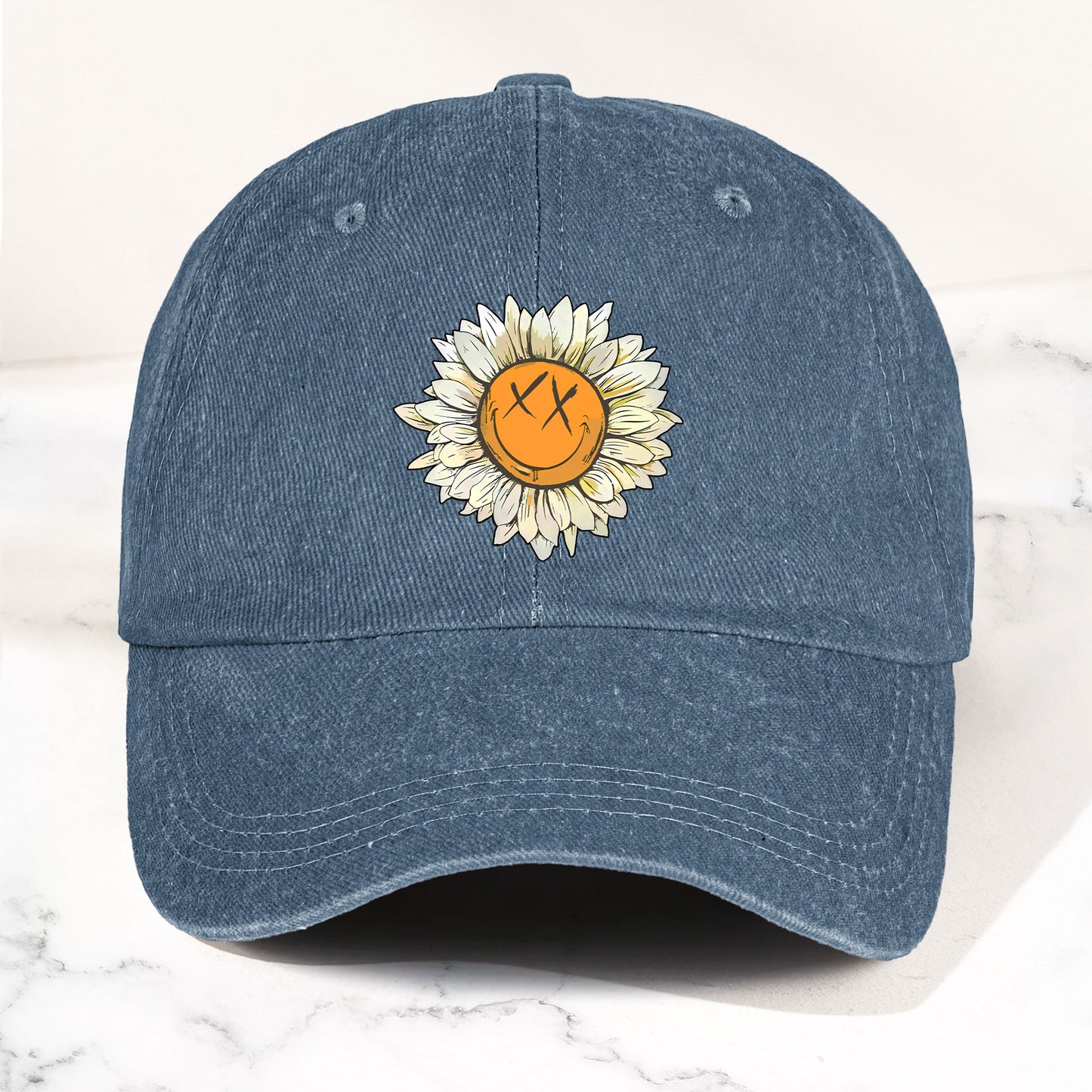 Blink-182 Denim Cap – Sunflower Smiley Aesthetic Dad Hat (With Box)