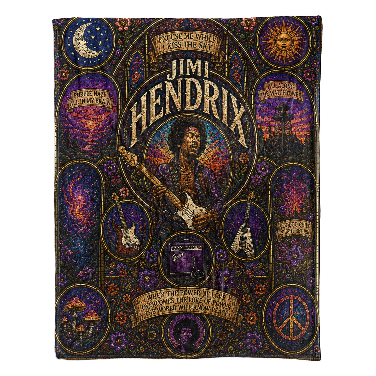 Jimi Hendrix Sherpa Blanket – Purple Haze Stained Glass Blanket