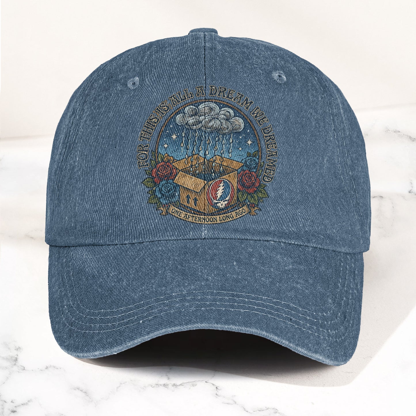 Grateful Dead Box Of Rain Dream We Dreamed Music Merch Denim Cap – Retro Vintage Dad Cap Gift For Dad (With Box)