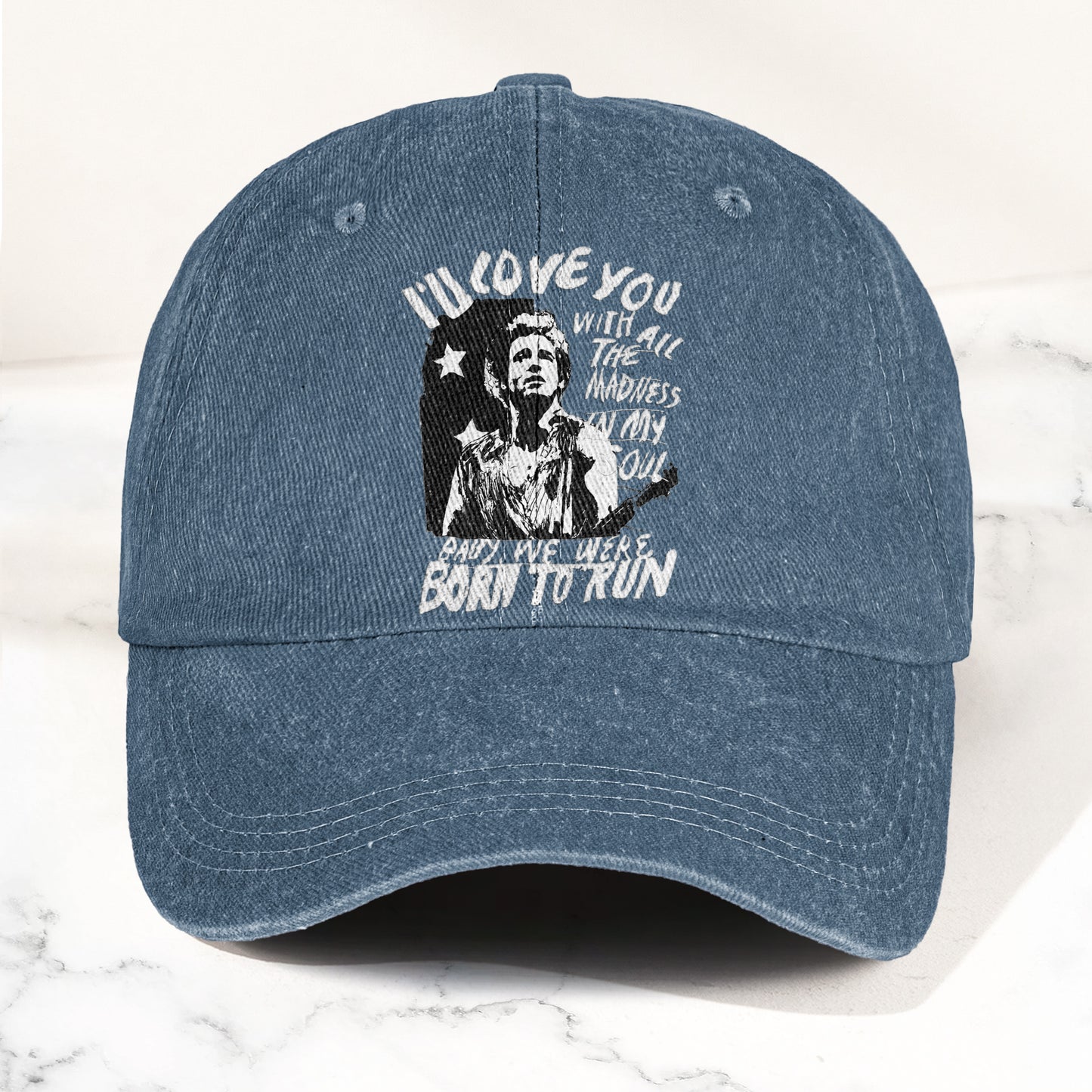 Bruce Springsteen Born to Run Lyrics Denim Cap – Retro Rock Music Fan Cap (With Box)