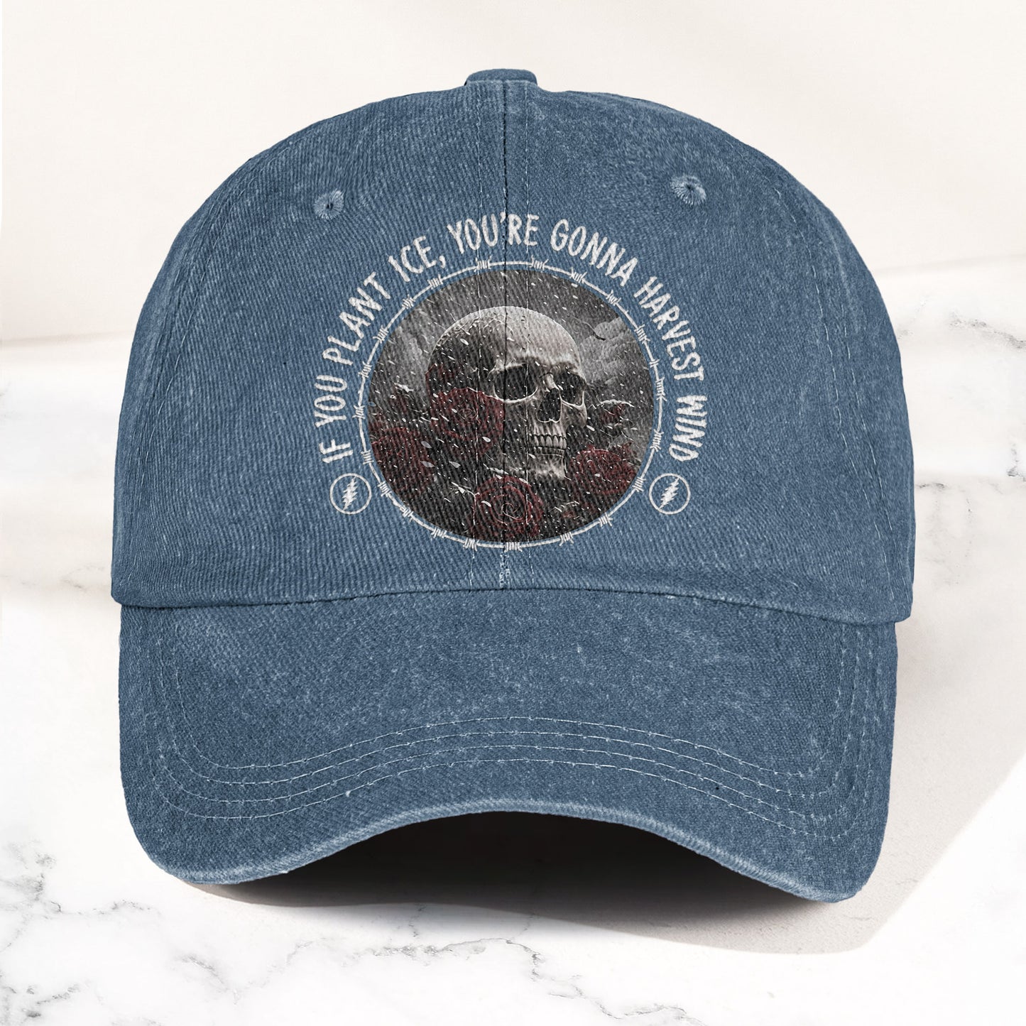 Grateful Dead Skull Franklin's Tower Lyrics Vintage Denim Cap – Retro Dad Cap (With Box)