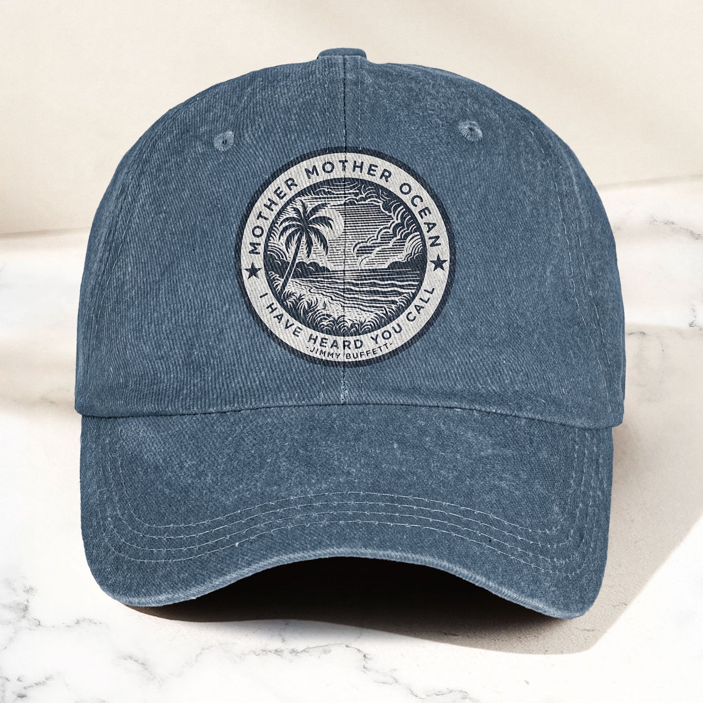 Mother Oceans Denim Cap – Retro Jimmy Buffett Inspired Dad Hat (With Box)