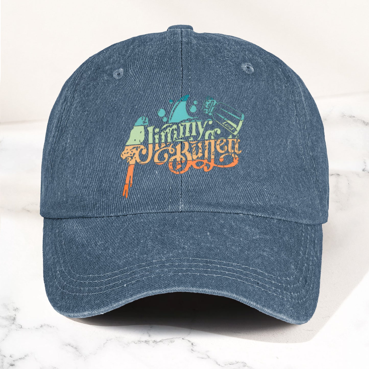 Jimmy Buffett Logo Denim Dad Cap – Vintage Washed Tropical Lifestyle Hat