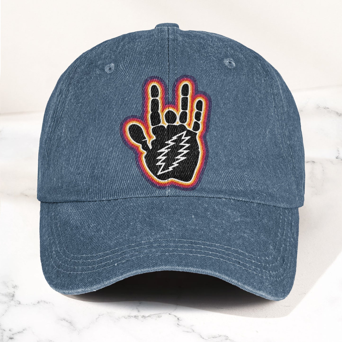 Grateful Dead Jerry Garcia Hand With Lightning Bolt Denim Cap – Retro Vintage Dad Cap Gift For Dad (With Box)
