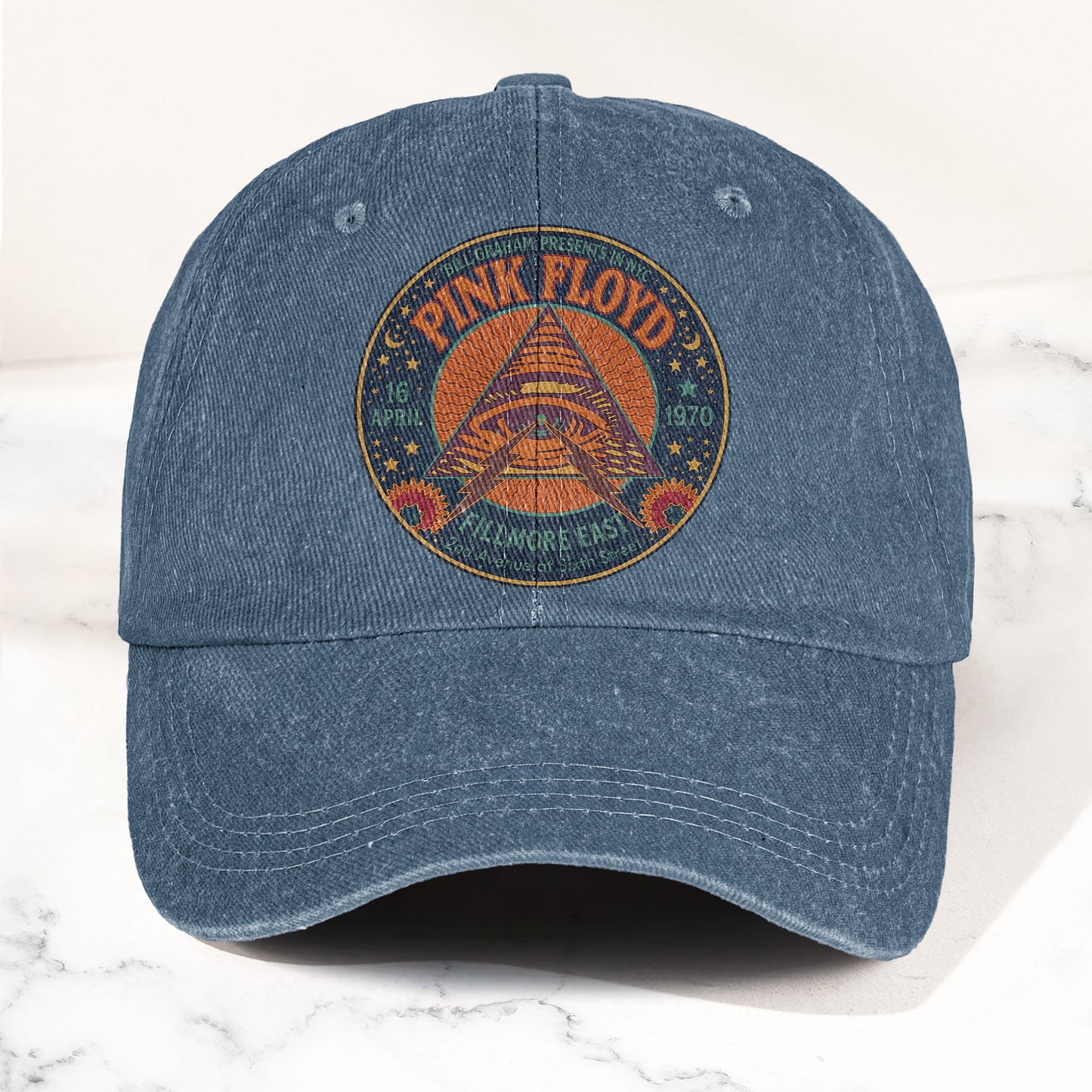 Pink Floyd 1979 Fillmore Poster Graphic Vintage Denim Cap – Retro Dad Cap (With Box)