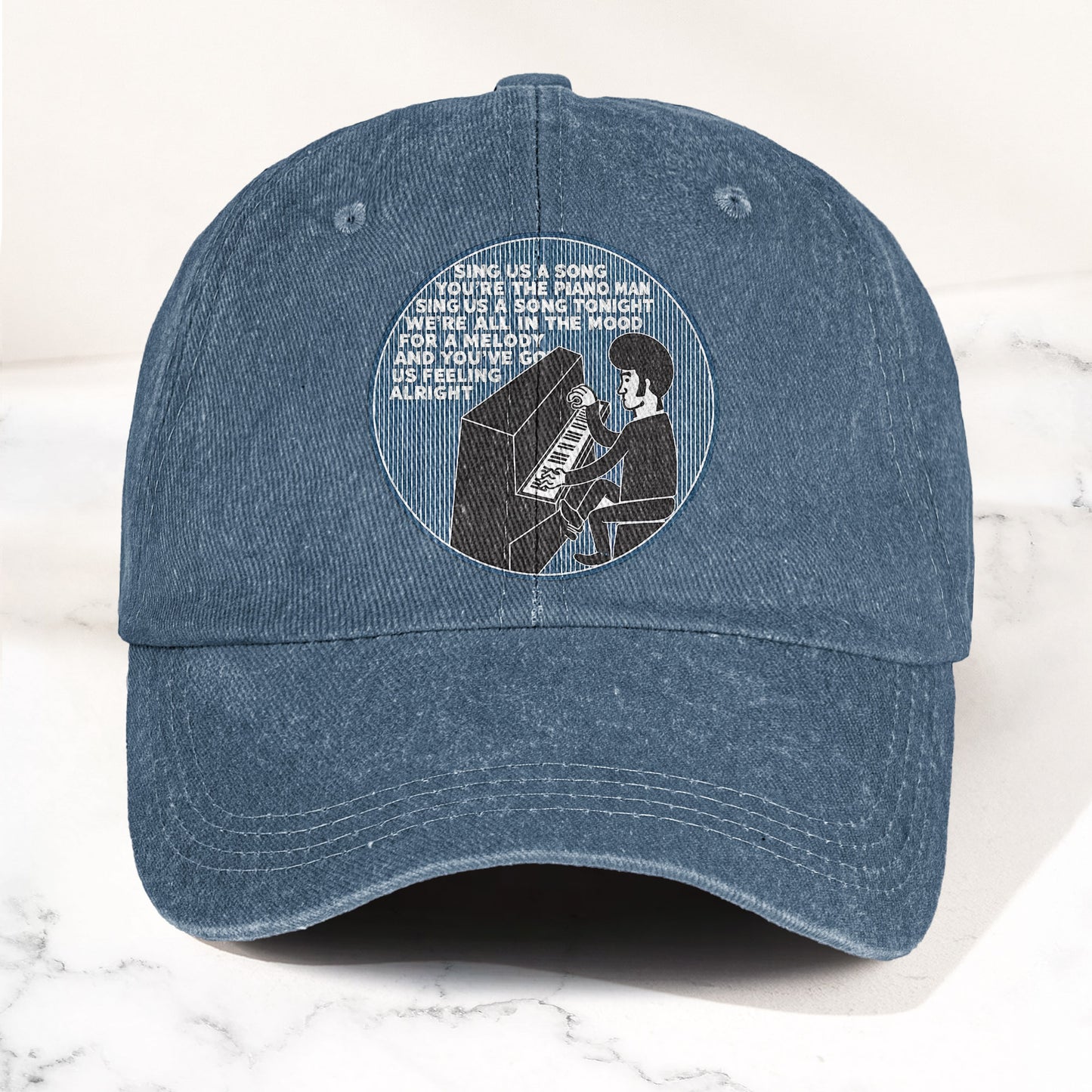 Billy Joel Piano Man Sing Us A Song Lyrics Vintage Graphic Denim Cap – Retro Vintage Dad Cap Gift For Dad (With Box)