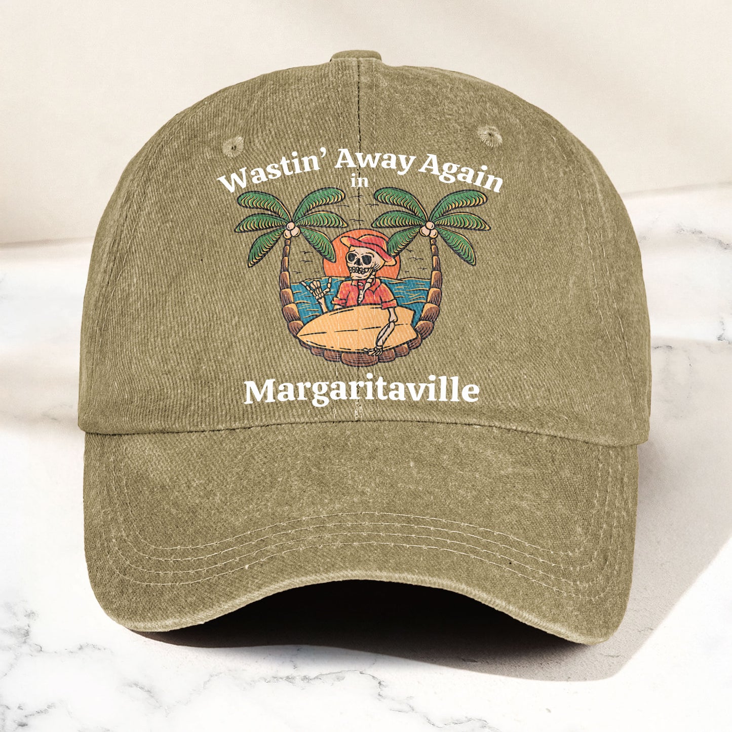 Wastin' Away Again in Margaritaville Denim Cap – Retro Jimmy Buffett Inspired Dad Hat (With Box)