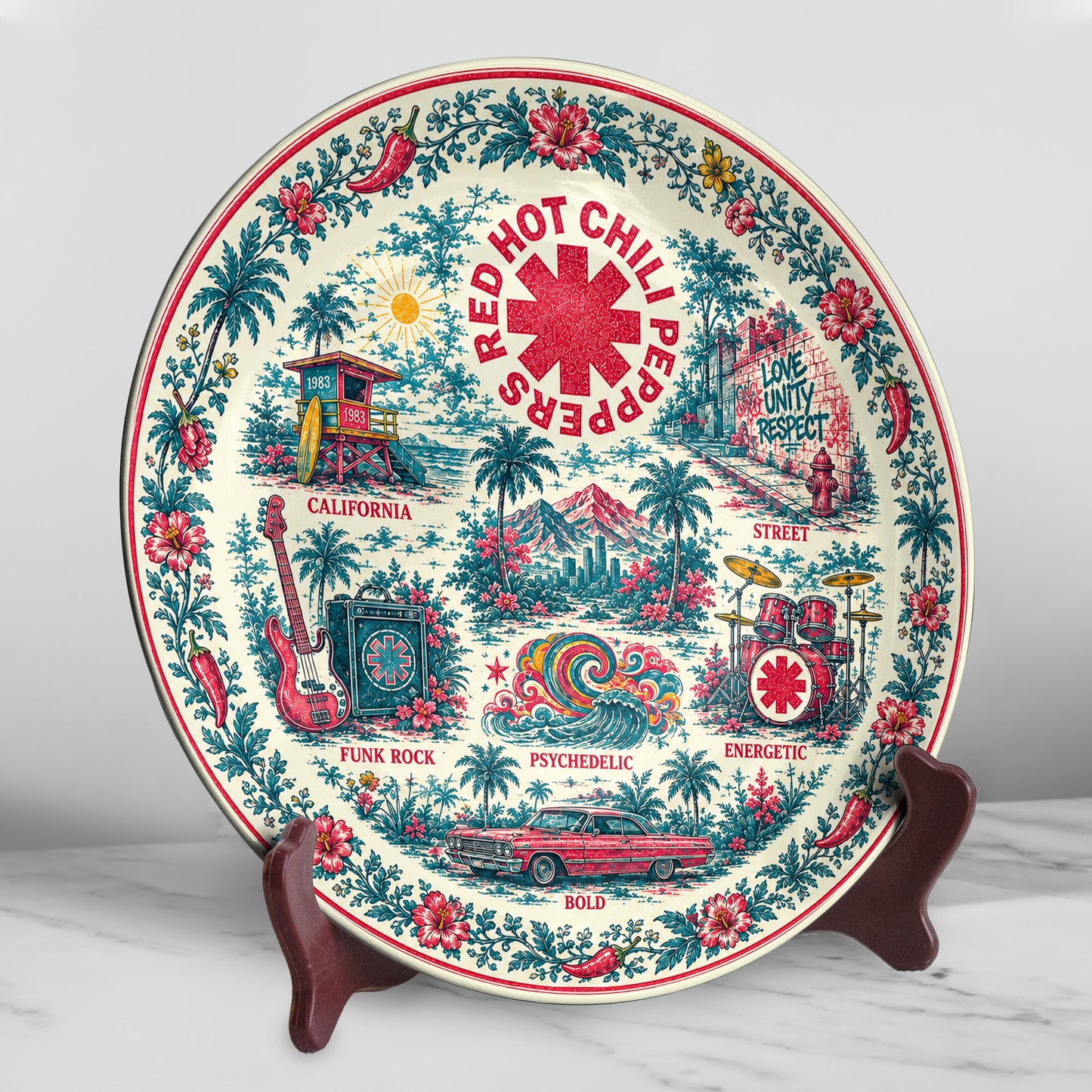 Red Hot Chili Peppers Ceramic Display Plate with Stand – California Rock Art Decor