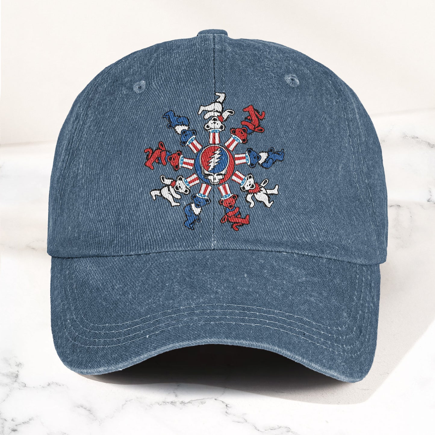 Grateful Dead Steal Your Face Dancing Bear Denim Cap – Vintage Music Grateful Dead Merch Gift for Dad (With Box)