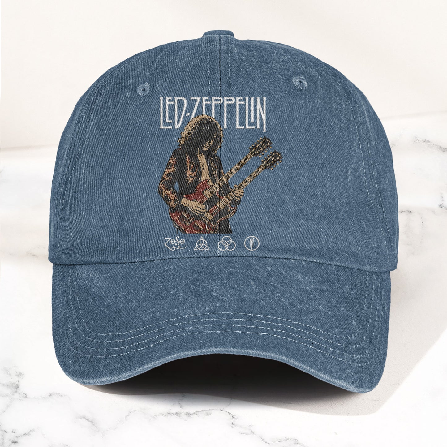 Led Zeppelin Jimmy Page Zoso Logo Denim Cap – Retro Vintage Dad Cap Gift For Dad (With Box)