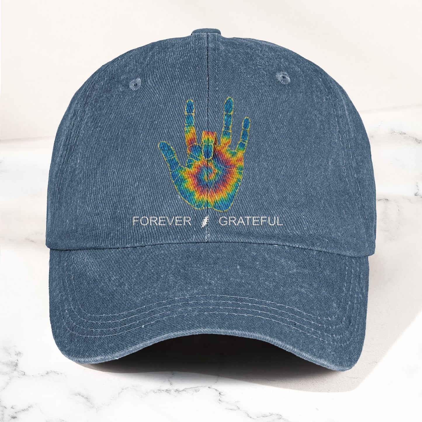 Jerry Garcia Handprint Tie Dye Denim Cap – Retro Music Grateful Dead Cap Gift For Dad (With Box)