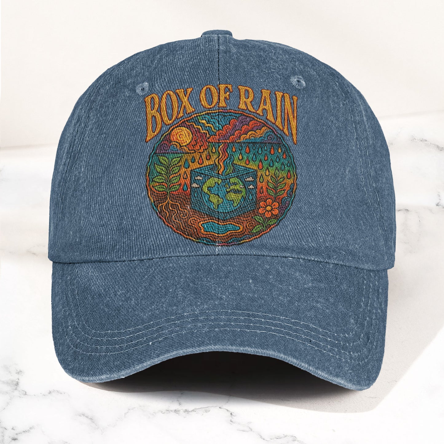 Grateful Dead Box Of Rain Earth Graphic Music Merch Denim Cap – Retro Vintage Dad Cap Gift For Dad (With Box)