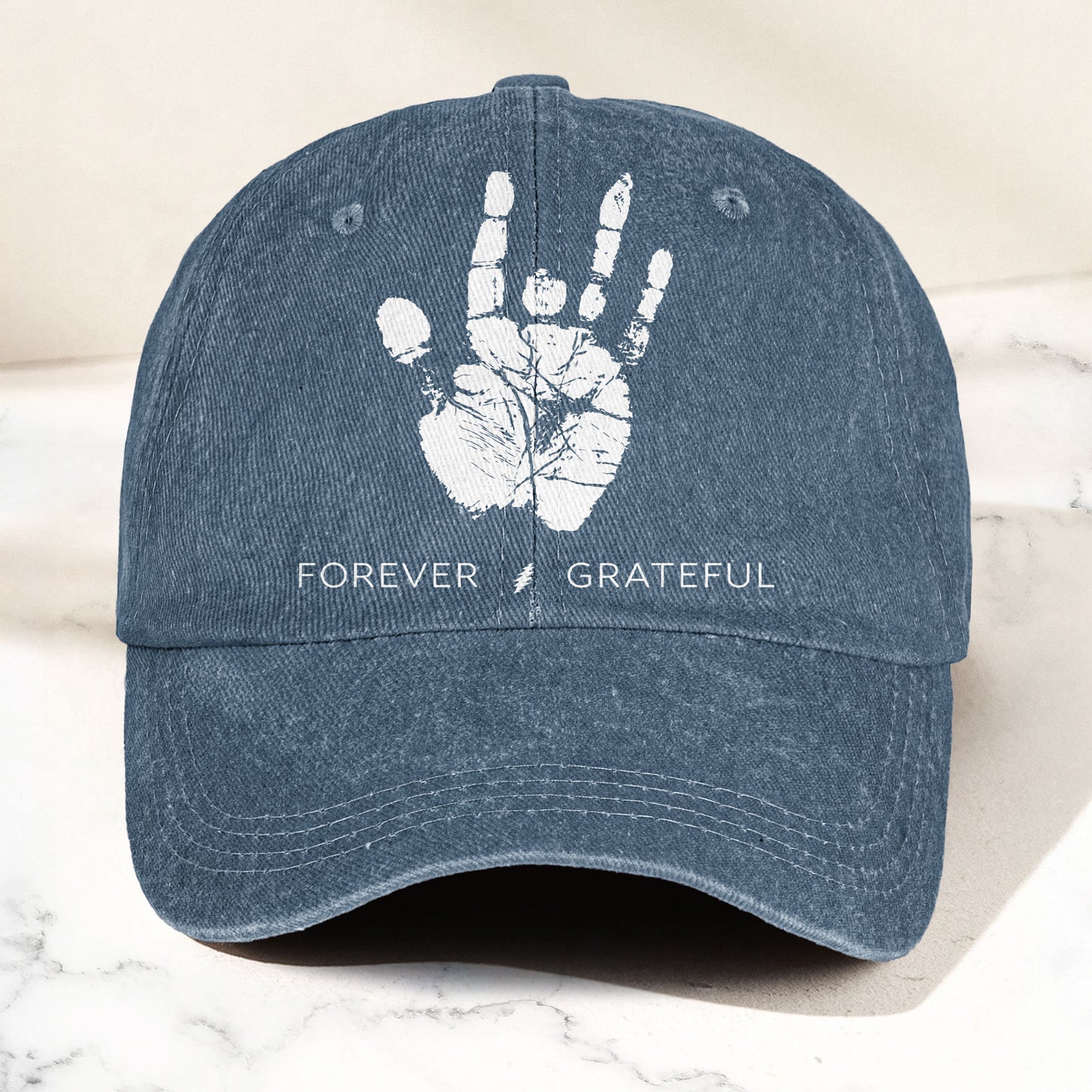 Grateful Dead Denim Cap – “Forever Grateful” Handprint Dad Hat (With Box)