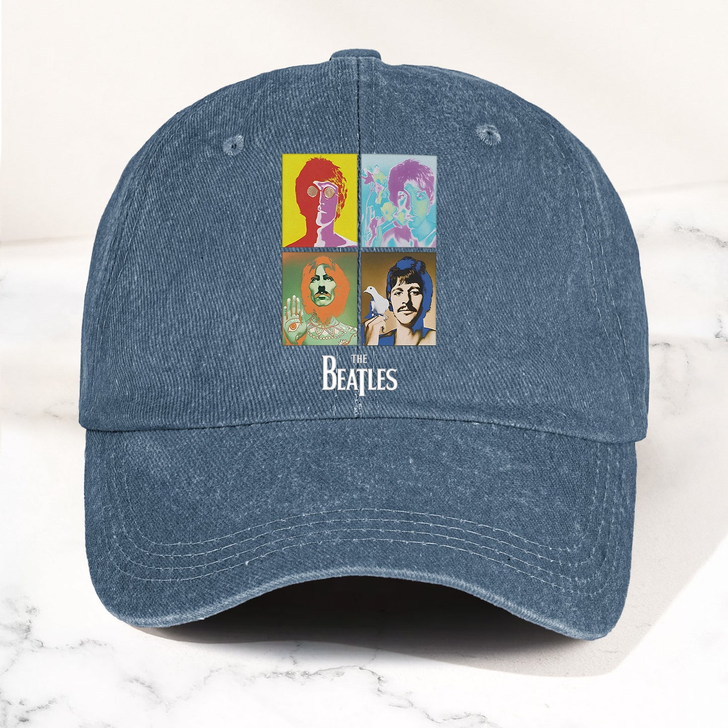 The Beatles Denim Dad Cap – Pop Art Portrait Grid Design (With BOX)