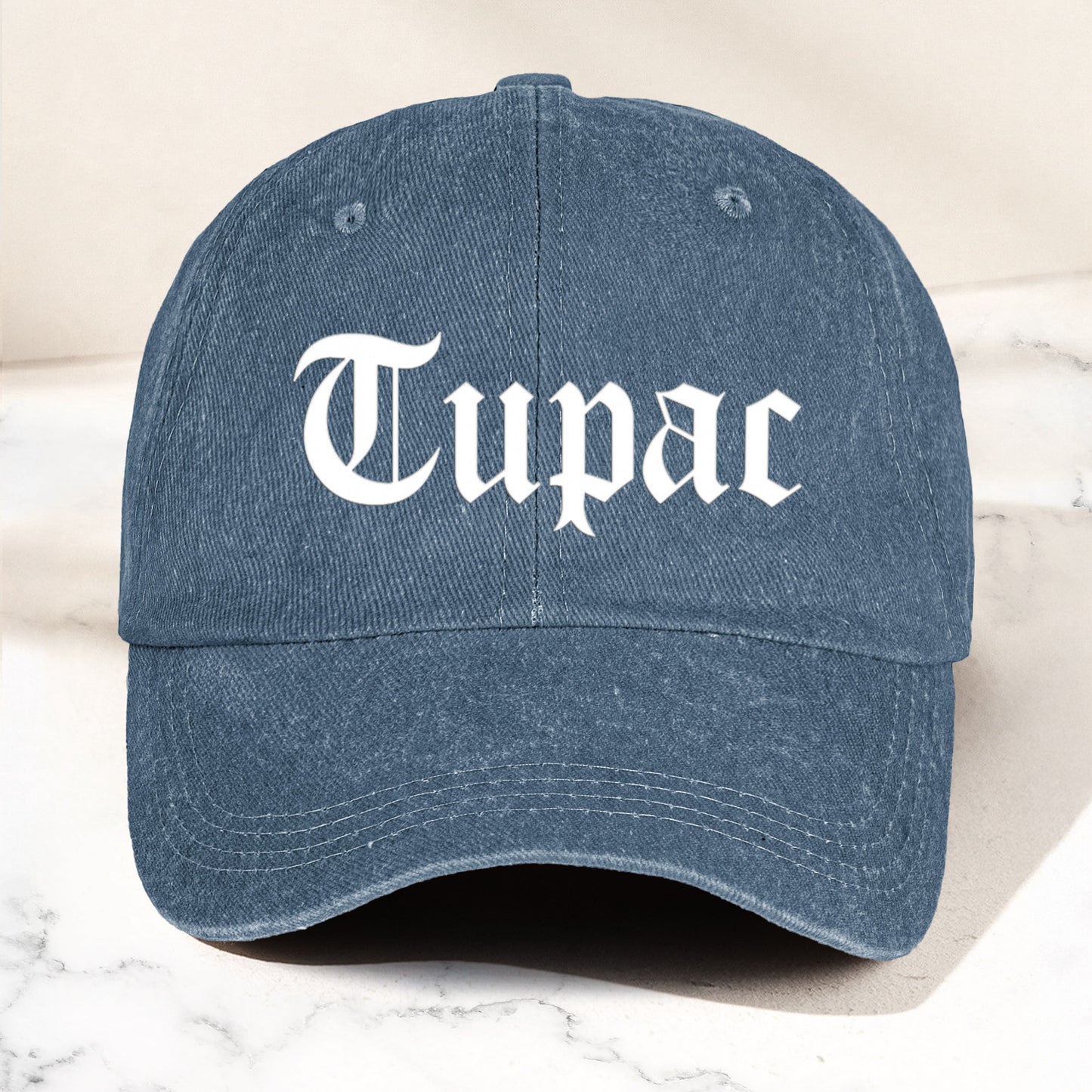 2Pac Denim Dad Cap – Classic Old English Logo Design ( With BOX)