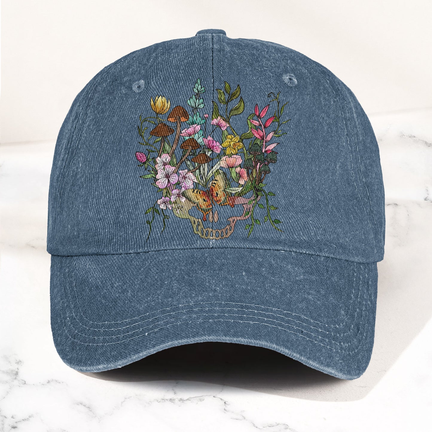 Grateful Dead Botanical Stealie Skull And Flower Denim Cap – Retro Vintage Dad Cap Gift For Dad (With Box)