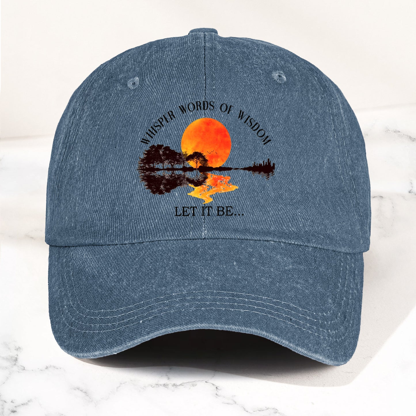 The Beatles Let It Be Whisper Words Of Wisdom Lyrics Graphic Denim Cap – Retro Rock Music Fan Cap (With Box)