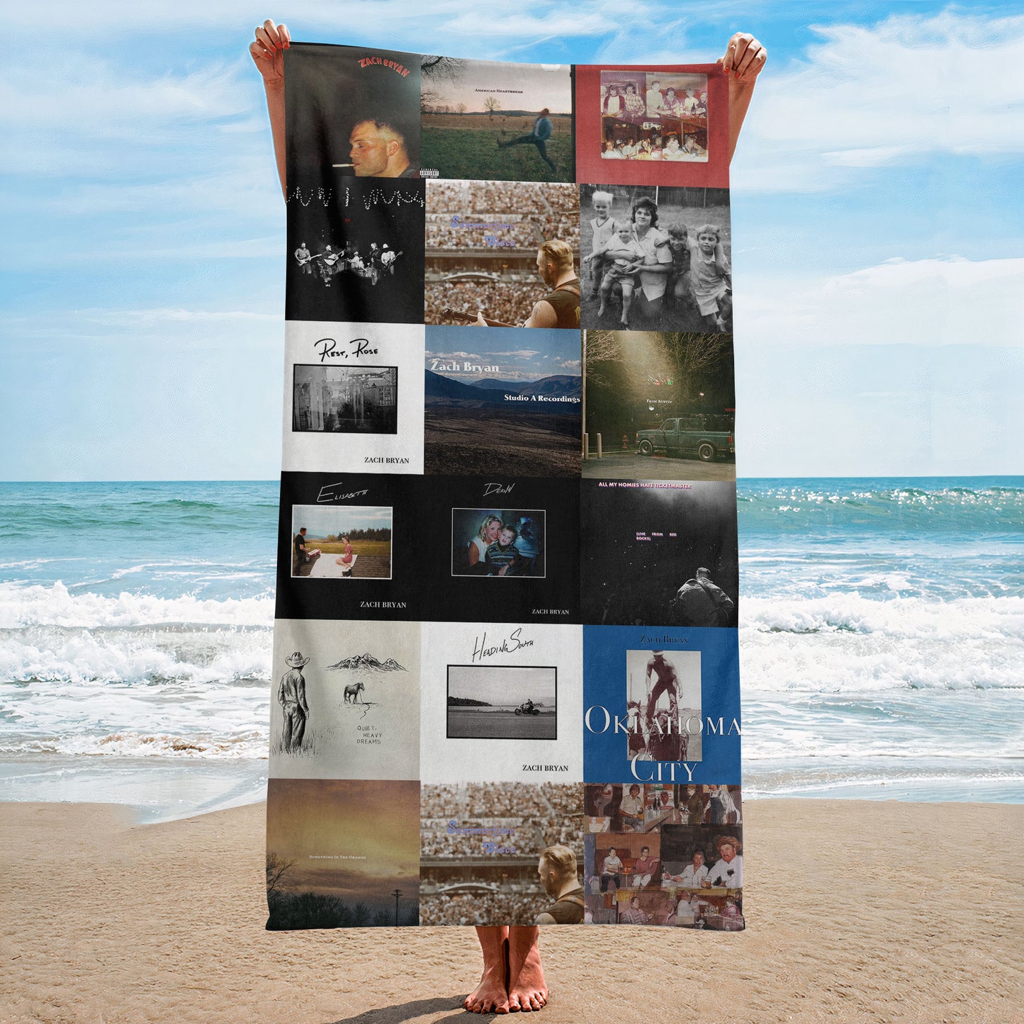 Zach Bryan Beach Towel – Album Cover Collage Classic Folk Towel