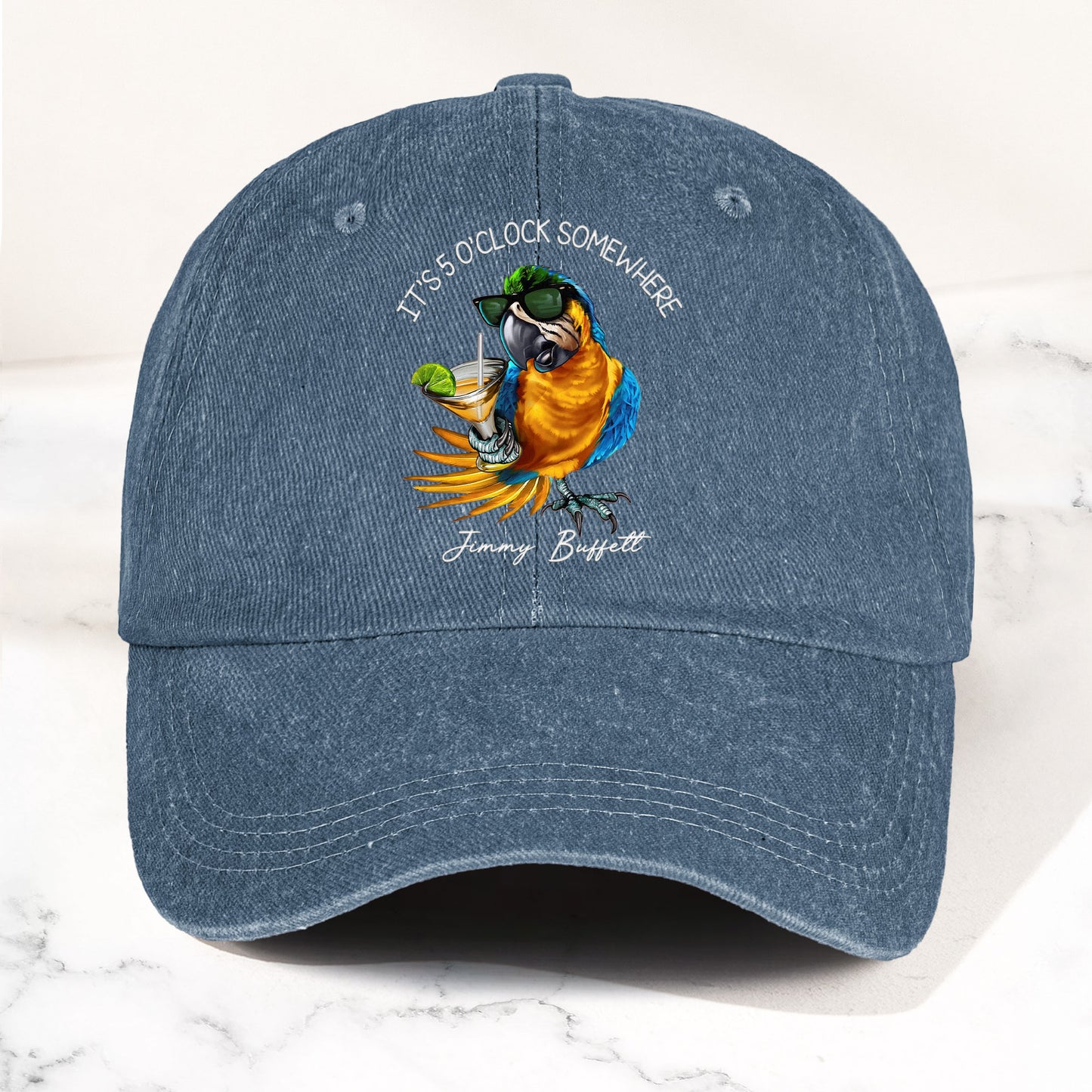 Jimmy Buffett "It's 5 O’Clock Somewhere" Denim Dad Cap – Vintage Tropical Hat