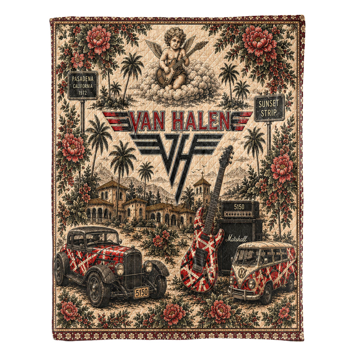 Van Halen Sherpa Blanket – Frankenstrat Guitar Vintage Collage Hard Rock Blanket