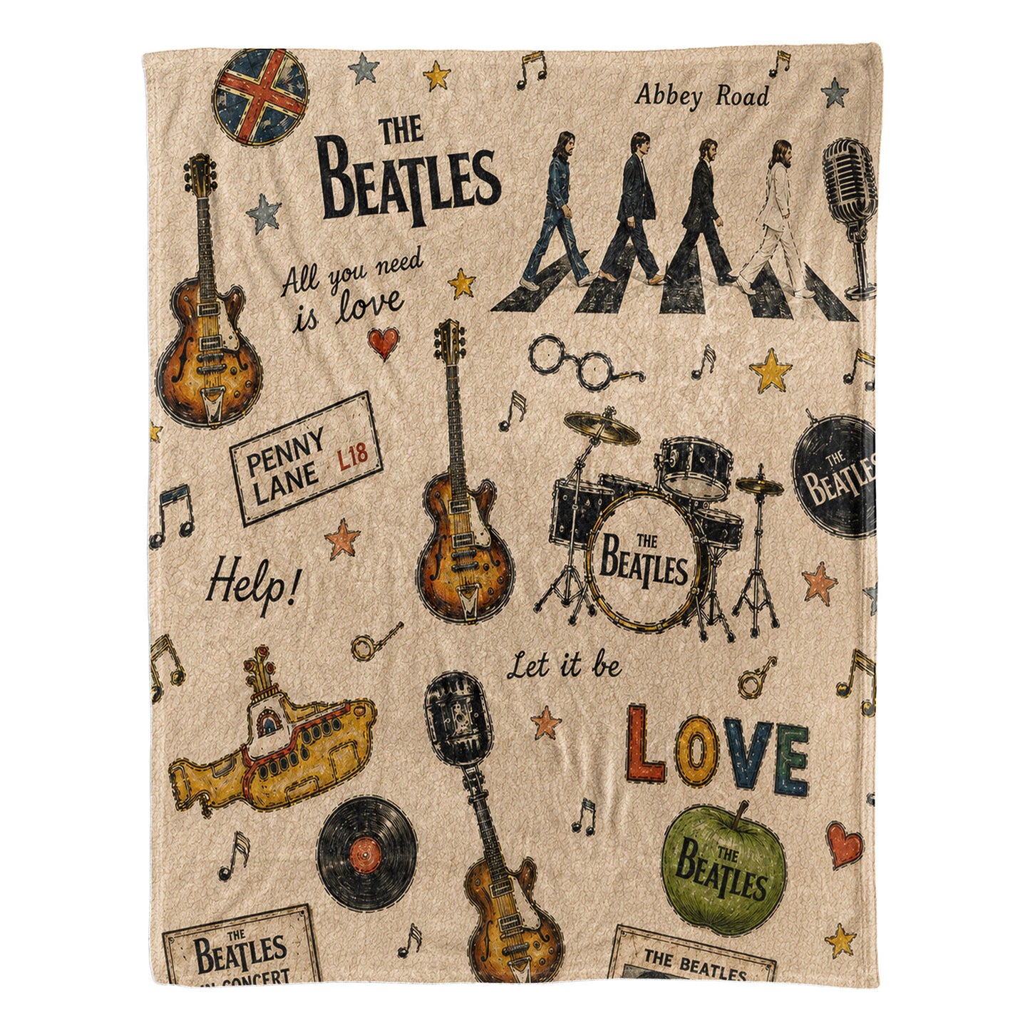 The Beatles Abbey Road Sherpa – Yellow Submarine Vintage Doodle Blanket