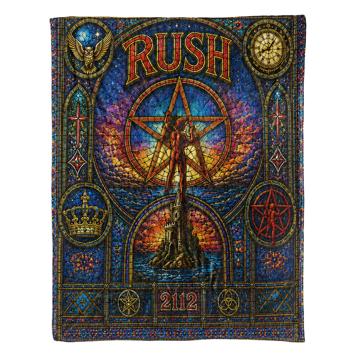 Rush 2112 Sherpa Blanket – Starman Stained Glass Progressive Rock Icon Throw Blanket