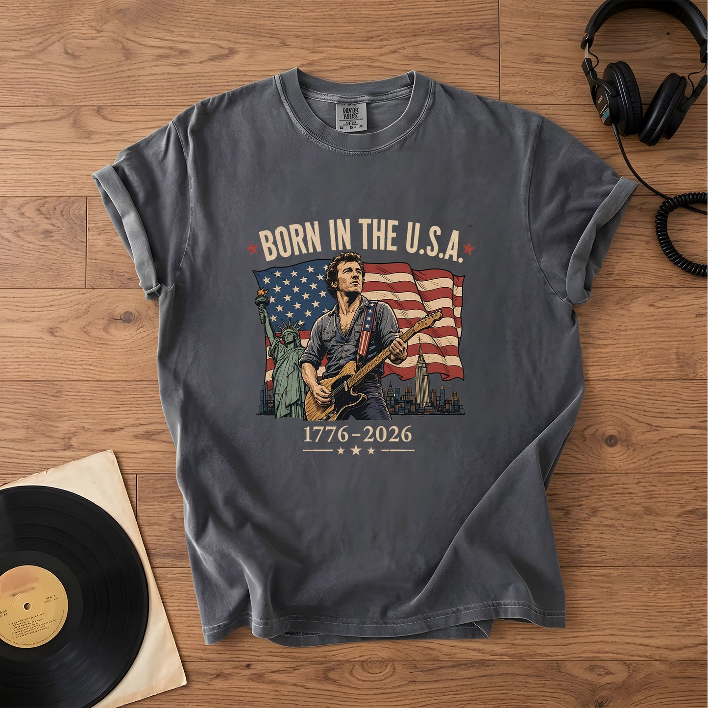 Bruce Springsteen Born In The USA 4th of July Patriotic Graphic T-Shirt – Retro Rock Music Fan Merch Tee