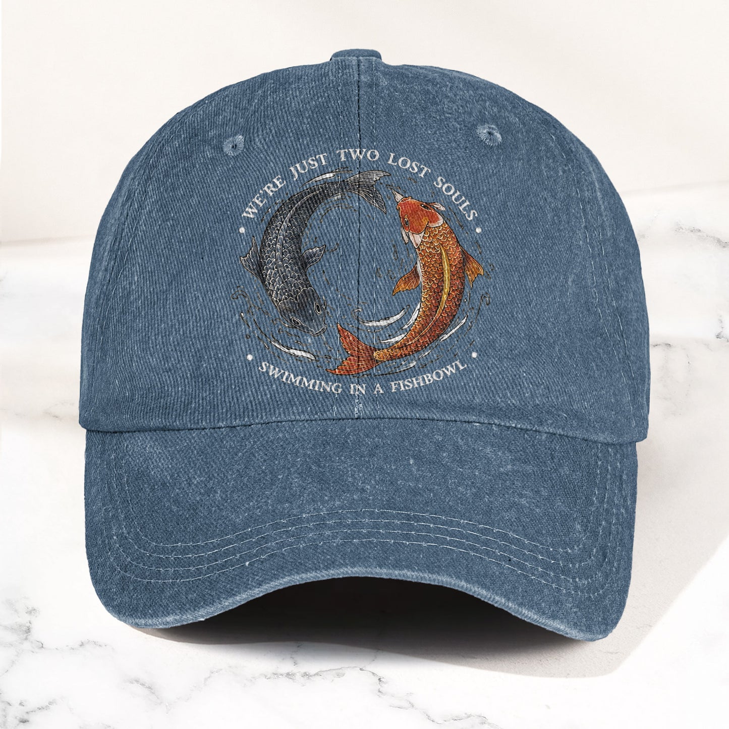 Pink Floyd We're Just Two Lost Souls Swimming In A Fish Bowl Vintage Denim Cap – Retro Dad Cap (With Box)
