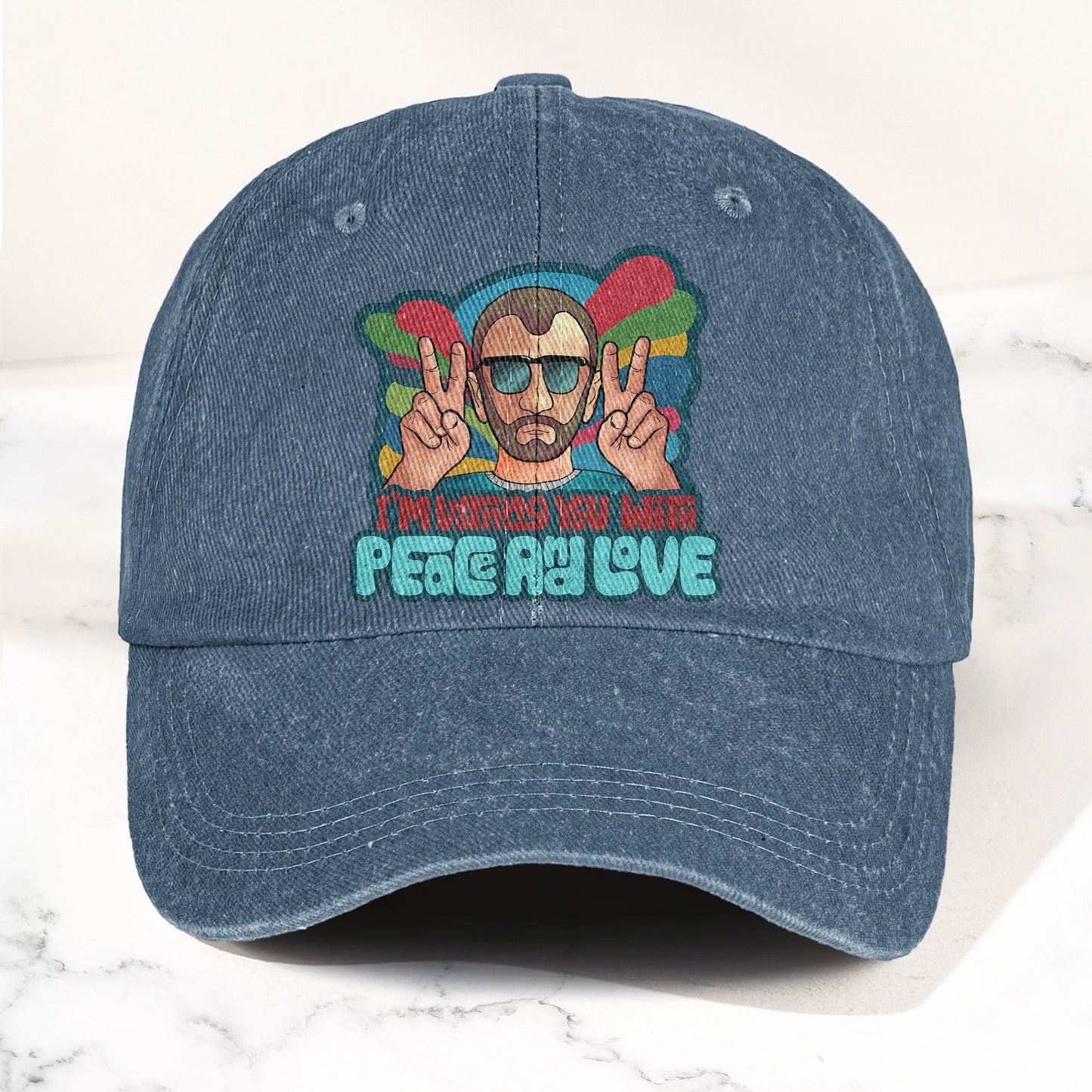 Beatles Ringo Starr Warning You With Peace and Love Denim Cap – Retro Rock Music Fan Cap (With Box)