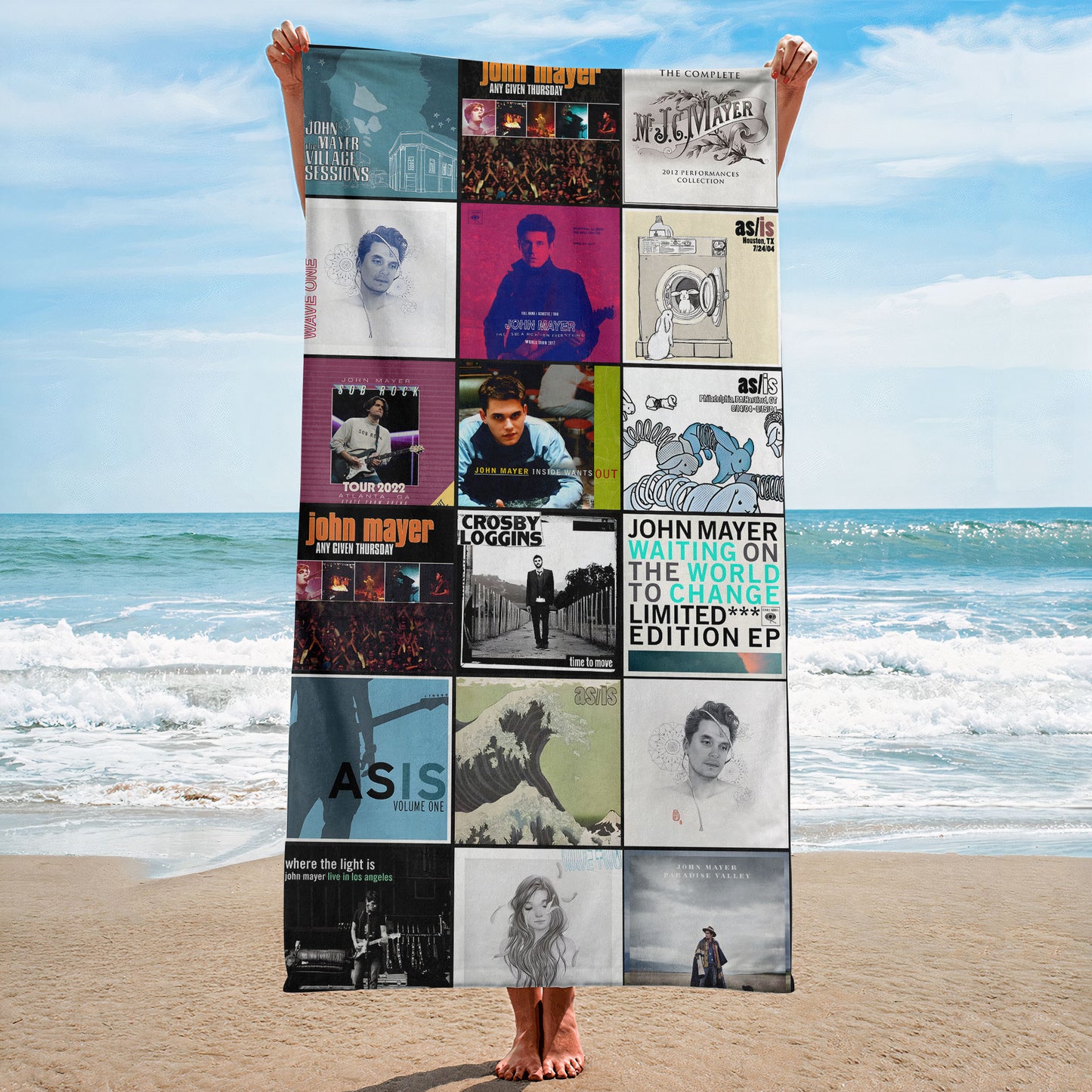 John Mayer Beach Towel – Album Cover Collage Classic Pop And Rock Towel